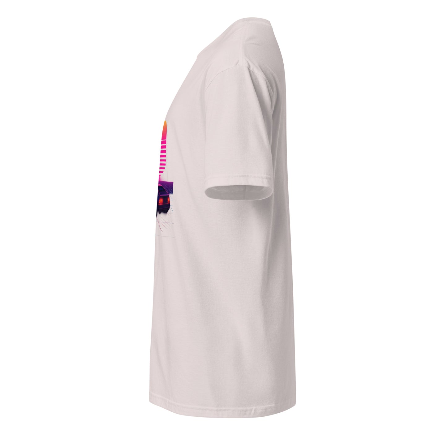 Retro Cyber Car – Neon Drive - Short-Sleeve Unisex T-Shirt - Graphic Tee - Ice Grey - Left side