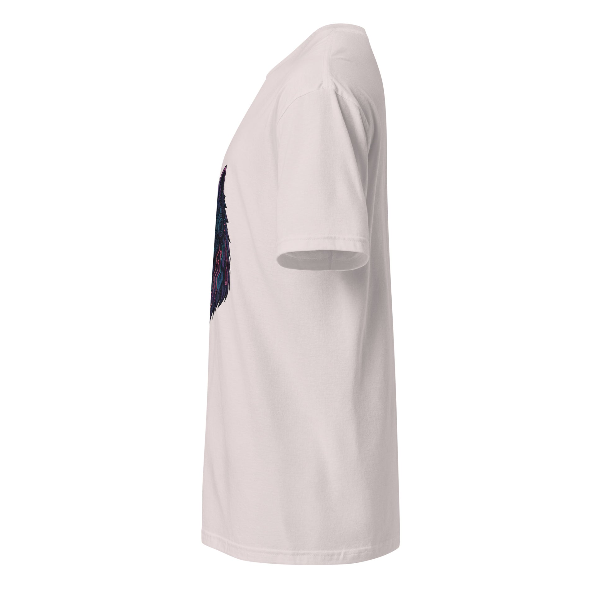 Cyber Wolf – Neon Sentinel - Short-Sleeve Unisex T-Shirt - Graphic Tee - Ice Grey - Left side