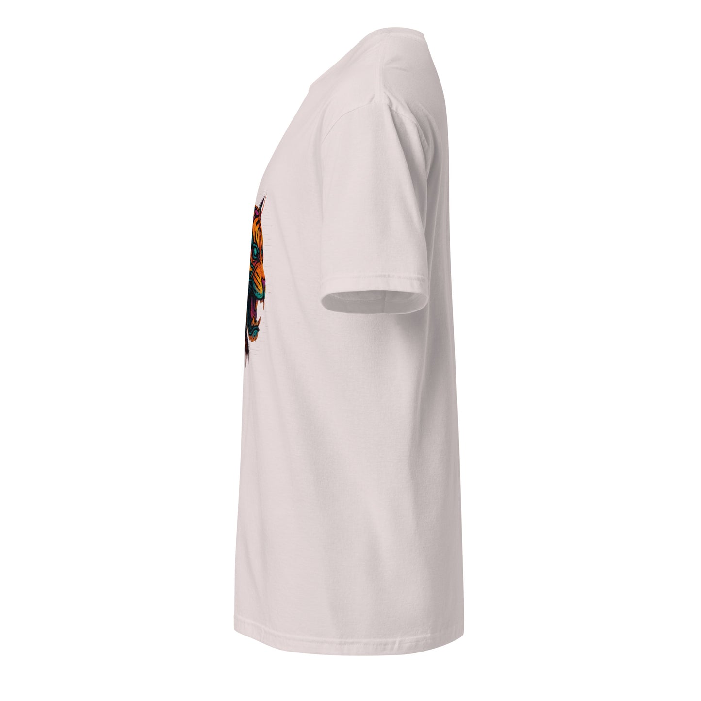 Cyber Tiger – Neon Predator - Short-Sleeve Unisex T-Shirt - Graphic Tee - Ice Grey - Left side