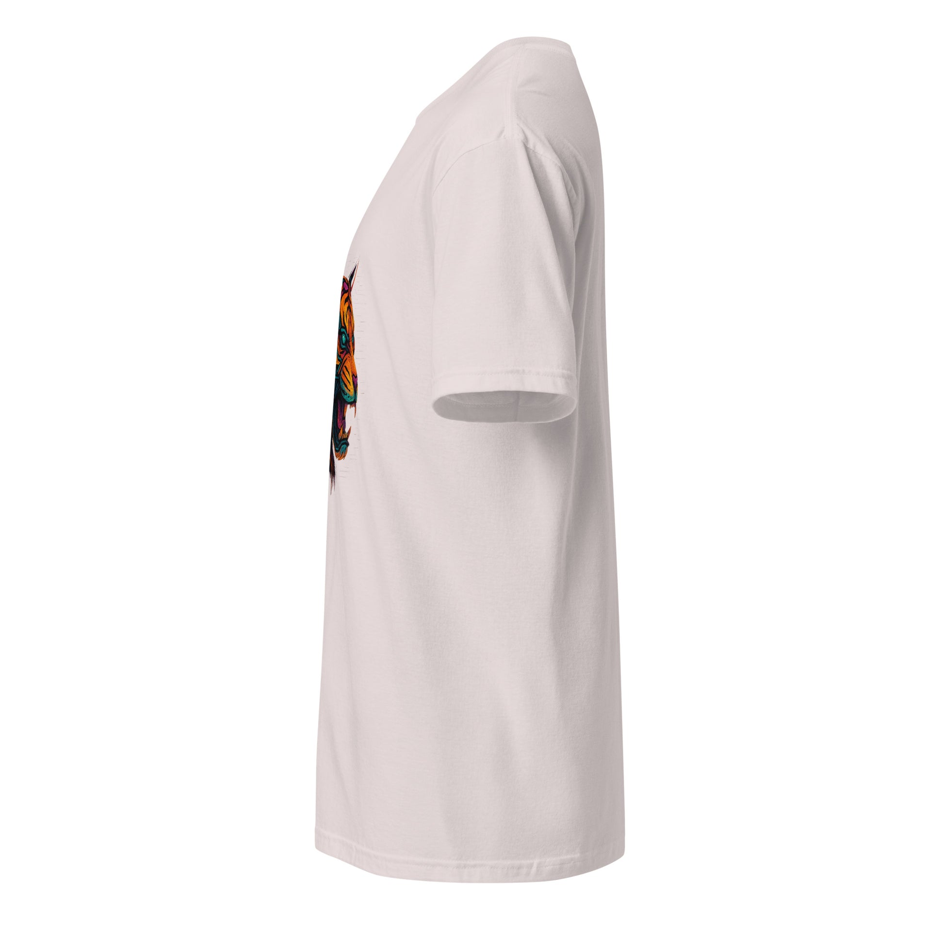 Cyber Tiger – Neon Predator - Short-Sleeve Unisex T-Shirt - Graphic Tee - Ice Grey - Left side