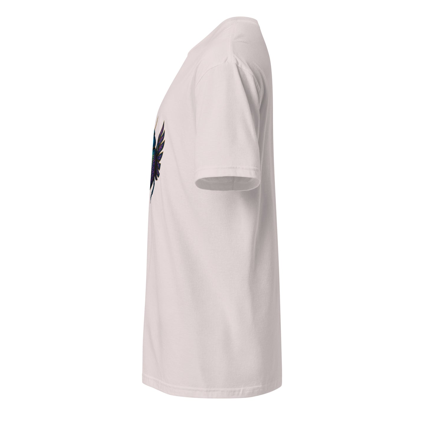Mecha Scarab Beetle – Neon Tech Guardian - Short-Sleeve Unisex T-Shirt - Graphic Tee - Ice Grey - Left side