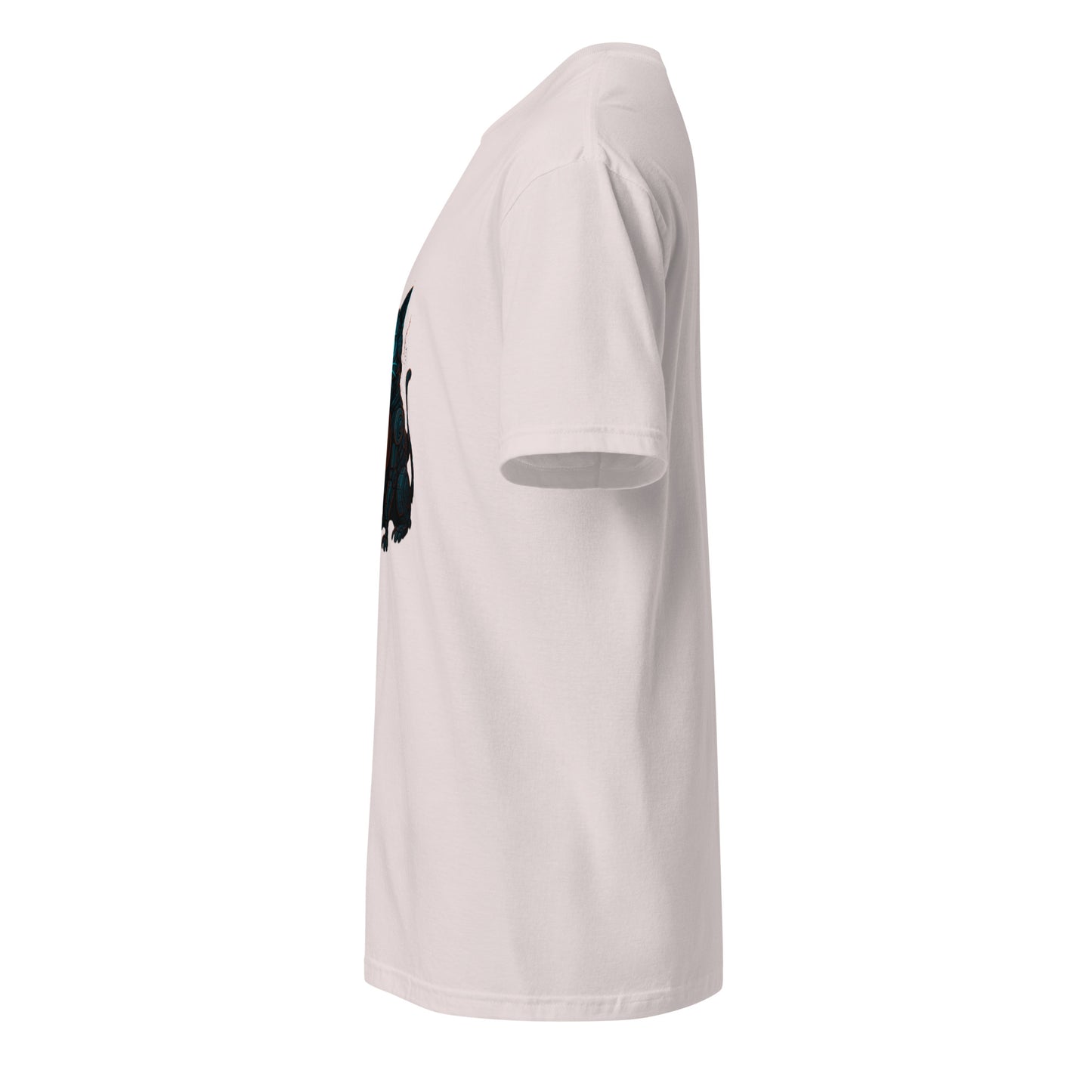 Trick-or-Treat Cyborg Cat – Cyberpunk Halloween Glow - Short-Sleeve Unisex T-Shirt - Graphic Tee - Ice Grey - Left side