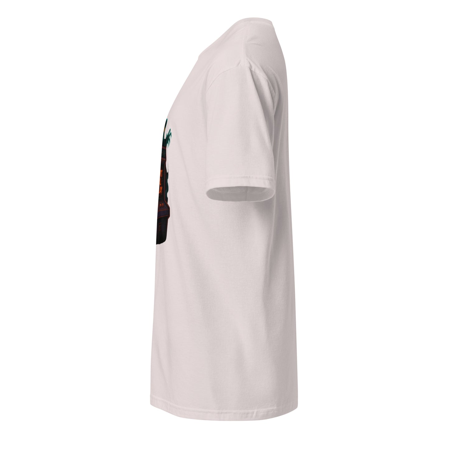 Haunted Neon Arcade Machine – “Insert Soul to Play” Retro Horror - Short-Sleeve Unisex T-Shirt - Graphic Tee - Ice Grey - Left side