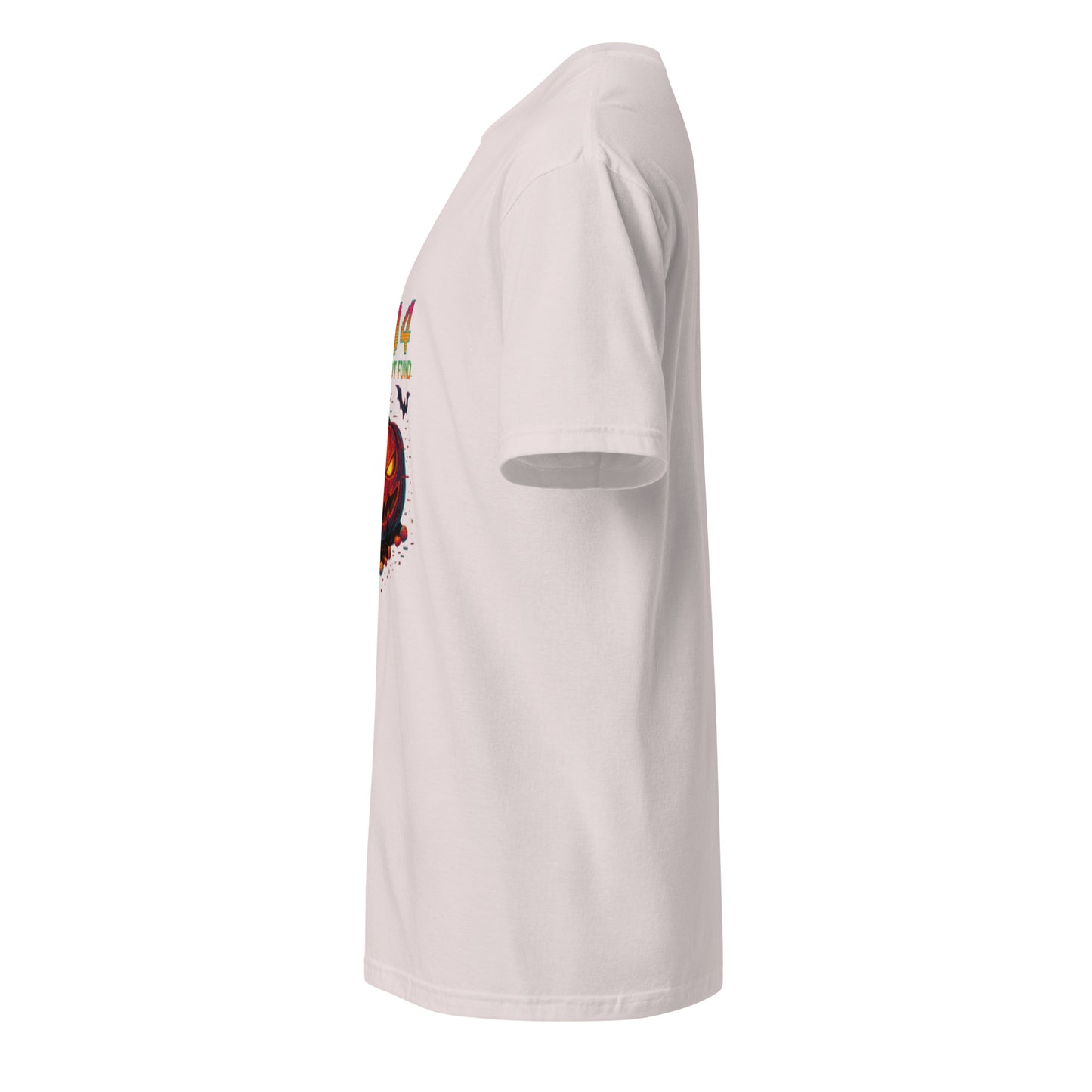 404 Candy Not Found – Cyberpunk Pumpkin Glitch - Short-Sleeve Unisex T-Shirt - Graphic Tee - Ice Grey - Left side