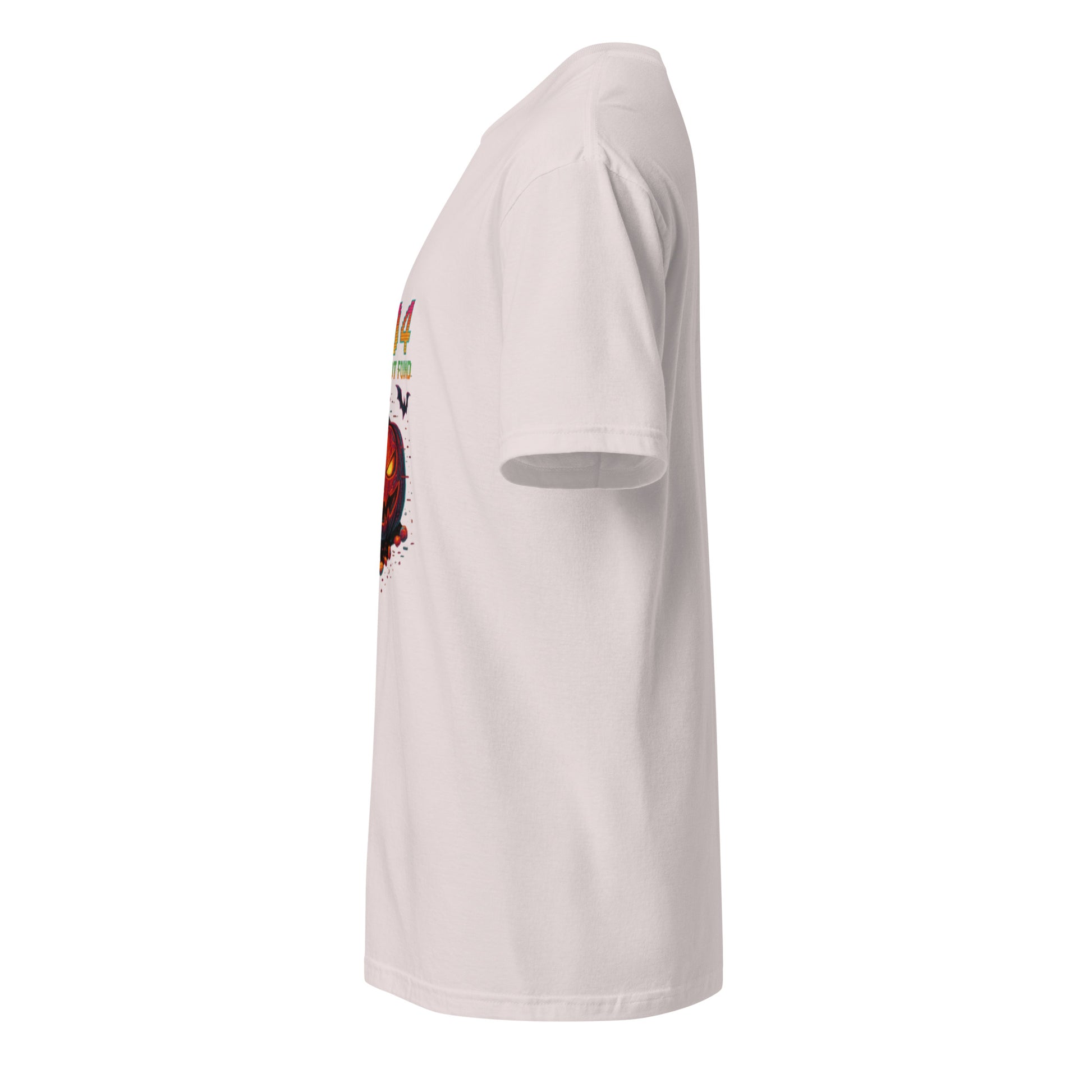 404 Candy Not Found – Cyberpunk Pumpkin Glitch - Short-Sleeve Unisex T-Shirt - Graphic Tee - Ice Grey - Left side