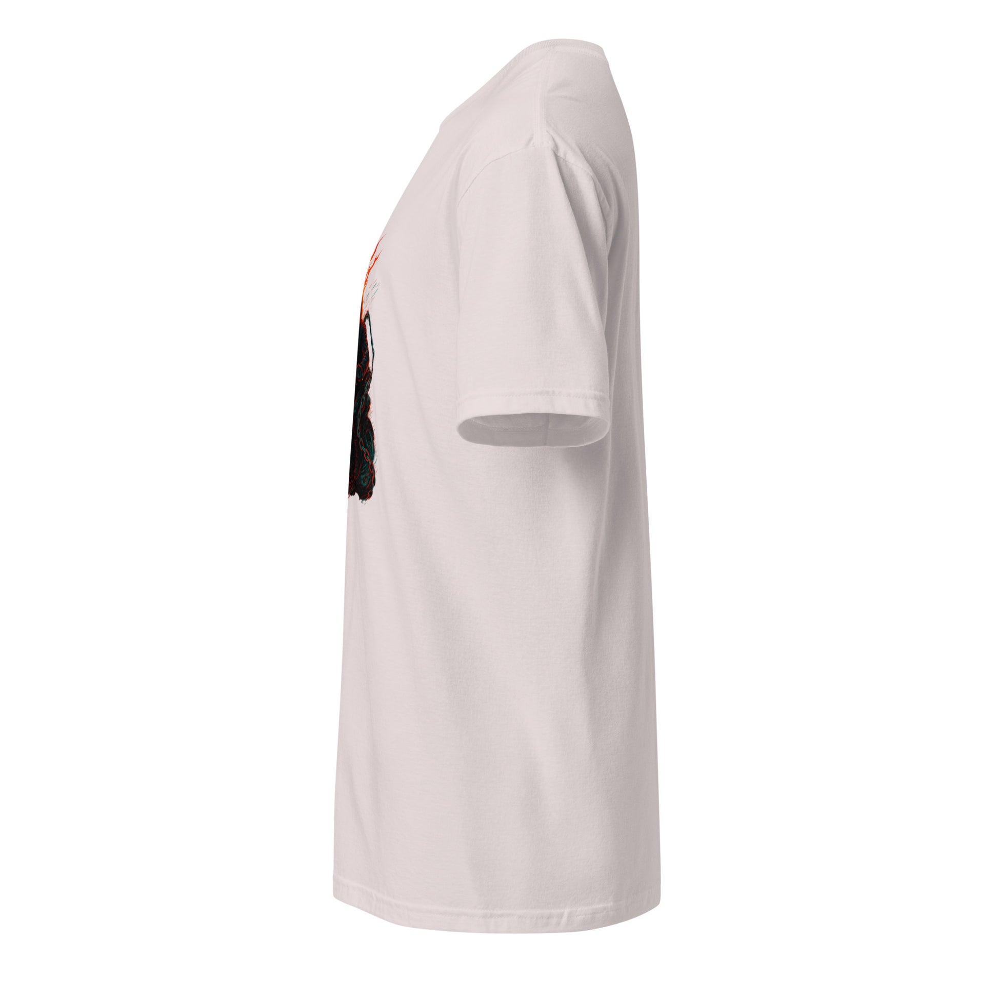 Cyber Pumpkin Rider – Futuristic Neon Halloween - Short-Sleeve Unisex T-Shirt - Graphic Tee - Ice Grey - Left side