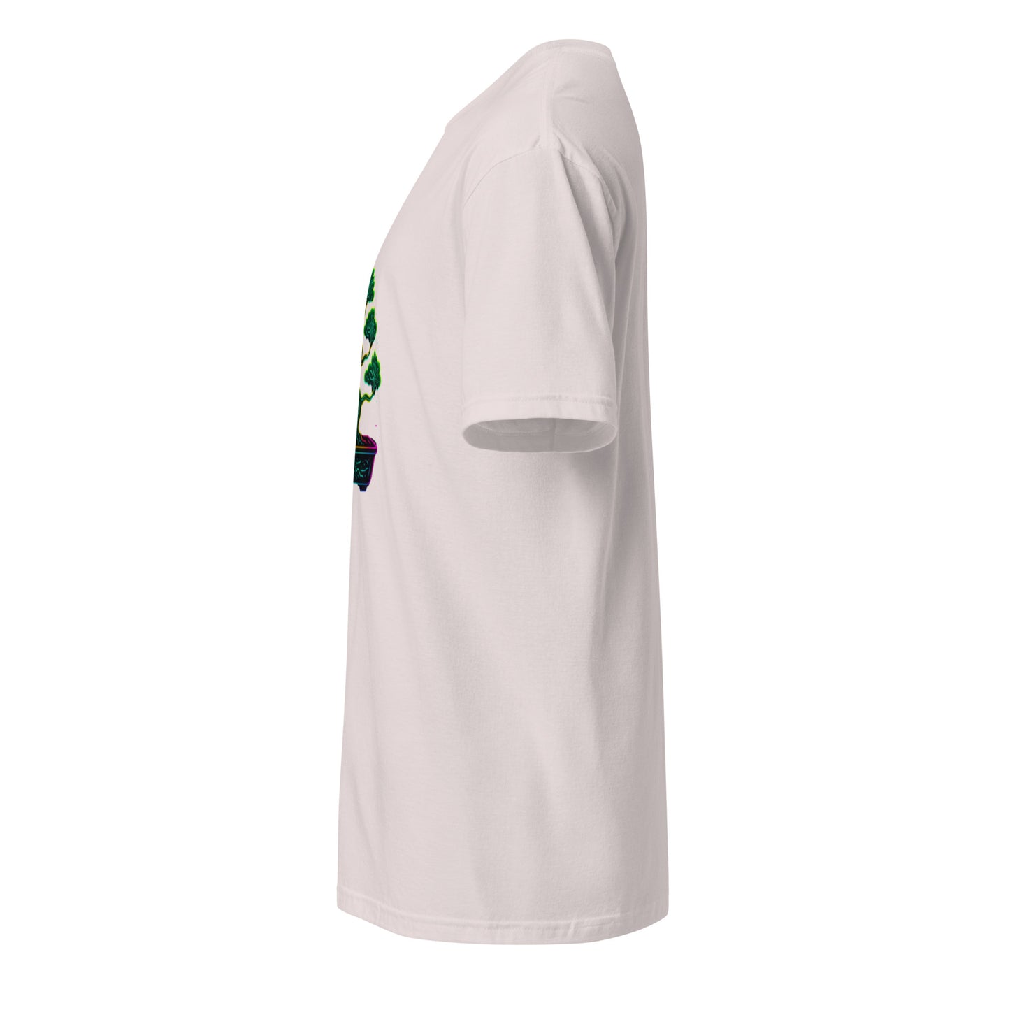 Cyber Bonsai – Neon Nature Fusion - Short-Sleeve Unisex T-Shirt - Graphic Tee - Ice Grey - Left side