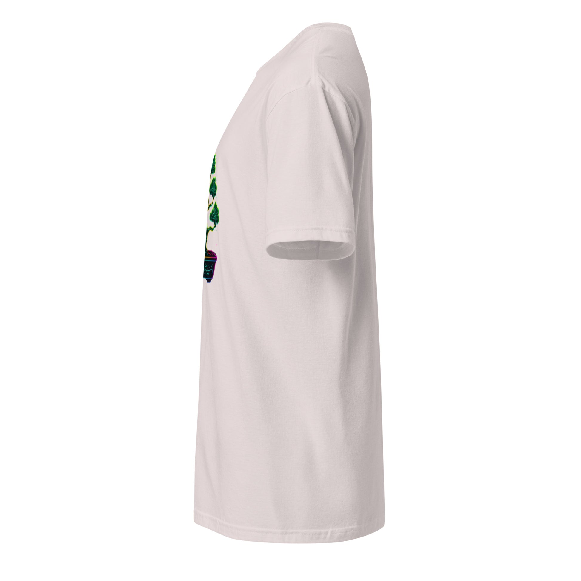 Cyber Bonsai – Neon Nature Fusion - Short-Sleeve Unisex T-Shirt - Graphic Tee - Ice Grey - Left side