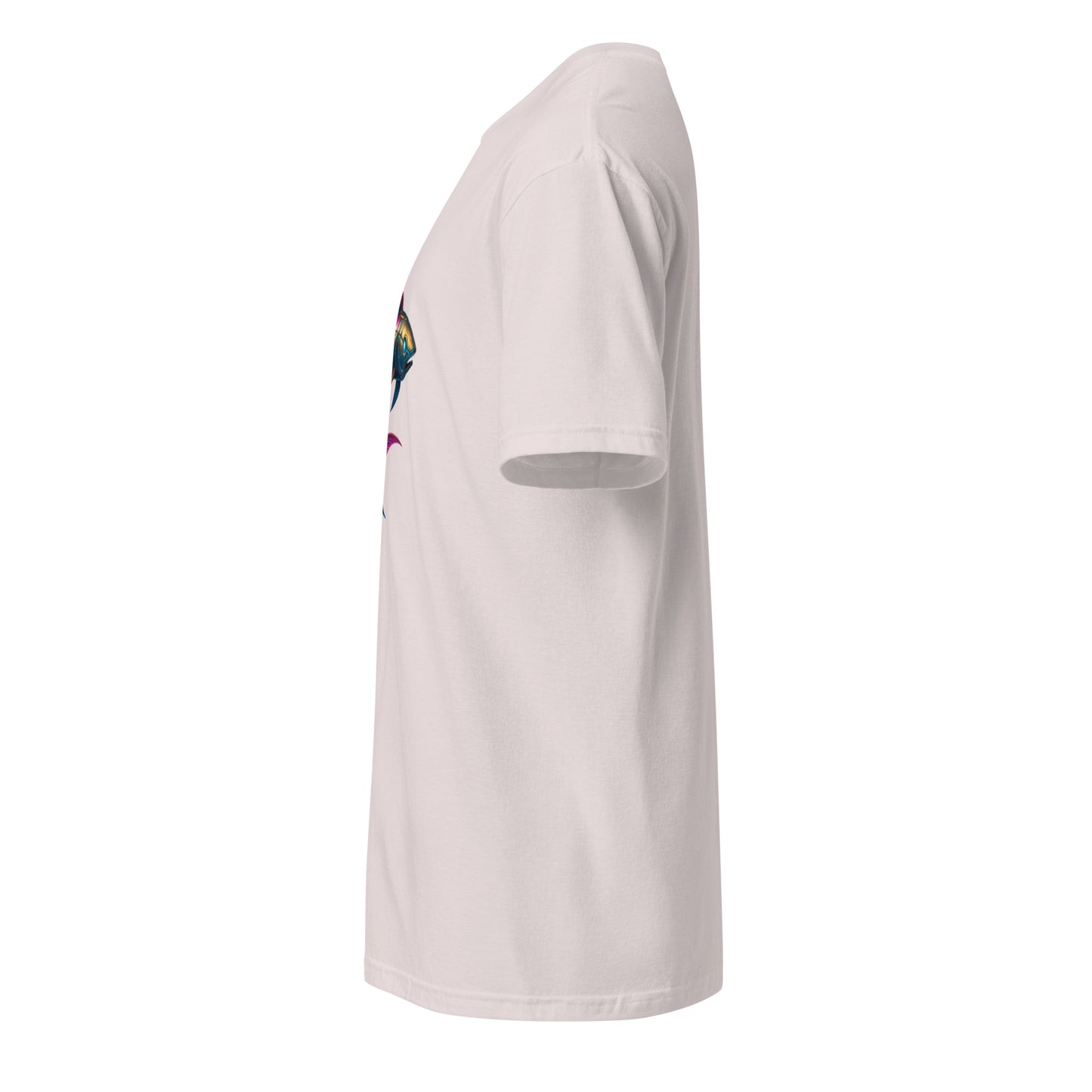 Cyber Koi – Serenity Meets Circuitry - Short-Sleeve Unisex T-Shirt - Graphic Tee - Ice Grey - Left side