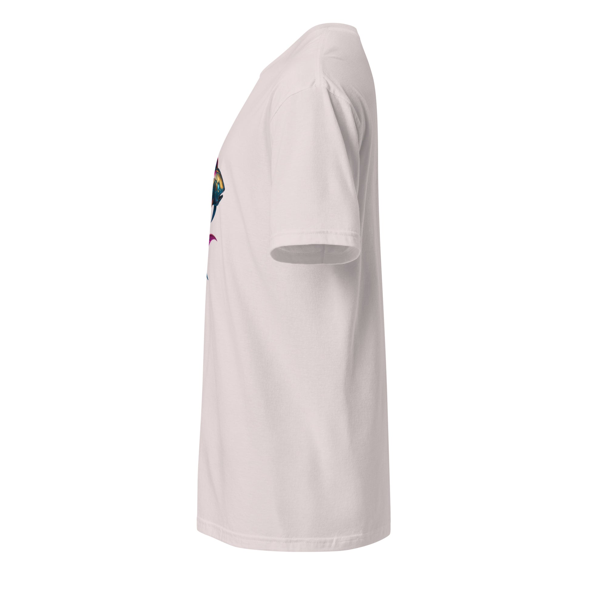 Cyber Koi – Serenity Meets Circuitry - Short-Sleeve Unisex T-Shirt - Graphic Tee - Ice Grey - Left side