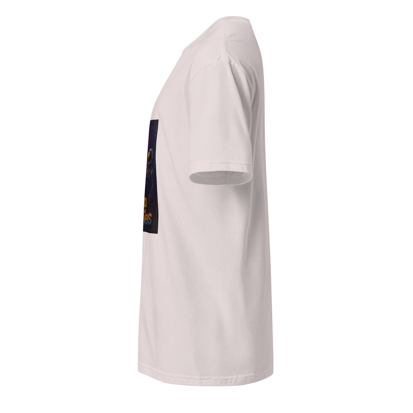 Hack the Heavens - Cosmic Tag - Short-Sleeve Unisex T-Shirt - Graphic Tee - Ice Grey - Left side