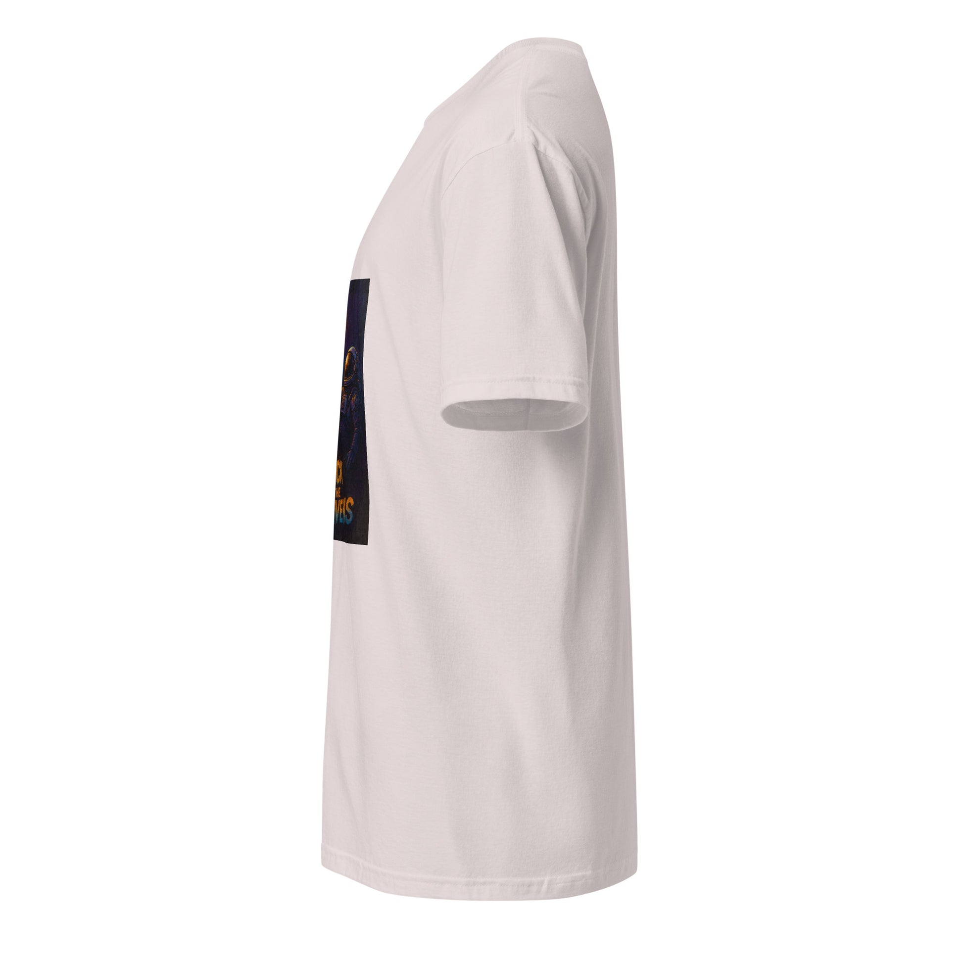 Hack the Heavens - Cosmic Tag - Short-Sleeve Unisex T-Shirt - Graphic Tee - Ice Grey - Left side