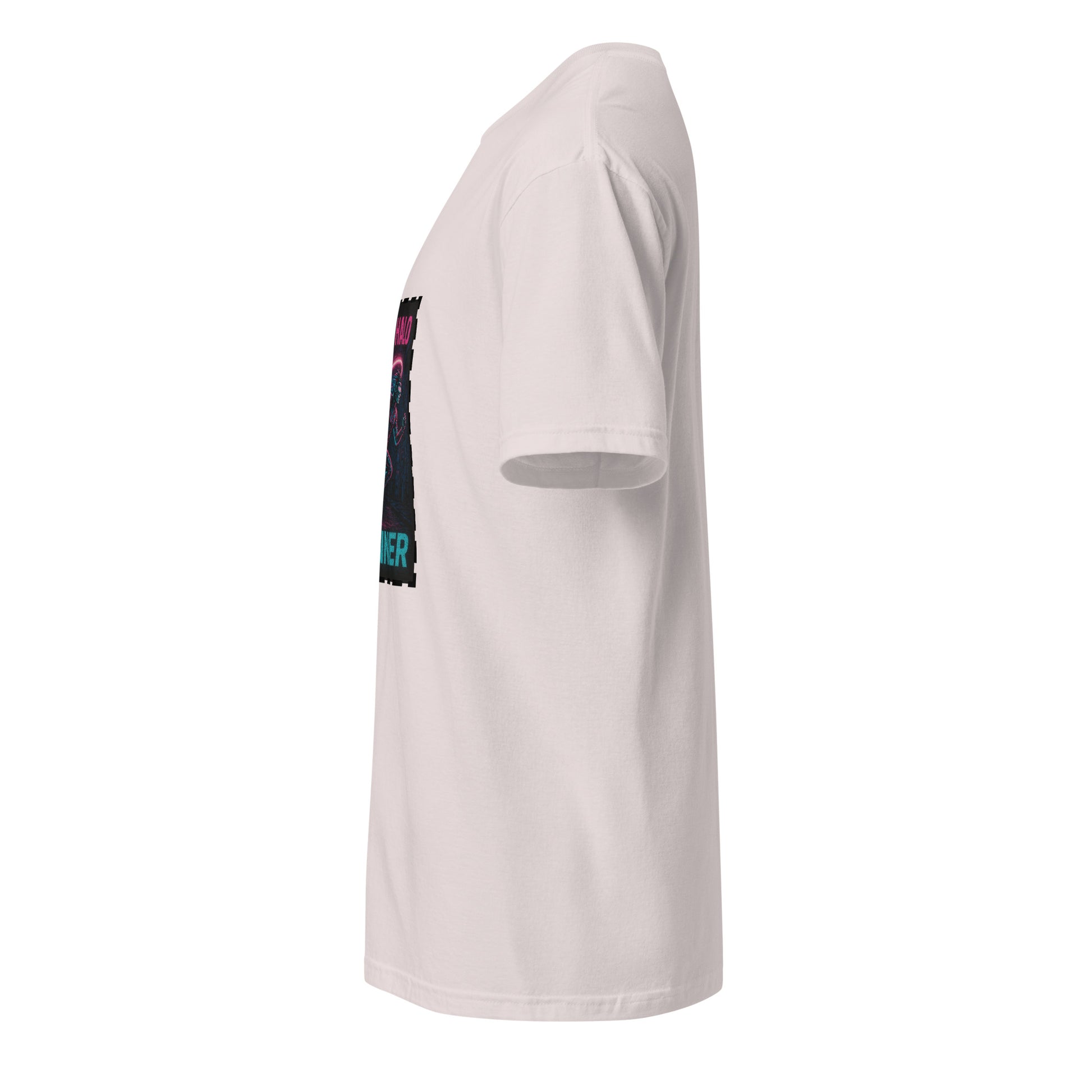 Neon Halo Runner - Cyber Adrenaline - Short-Sleeve Unisex T-Shirt - Graphic Tee - Ice Grey - Left side