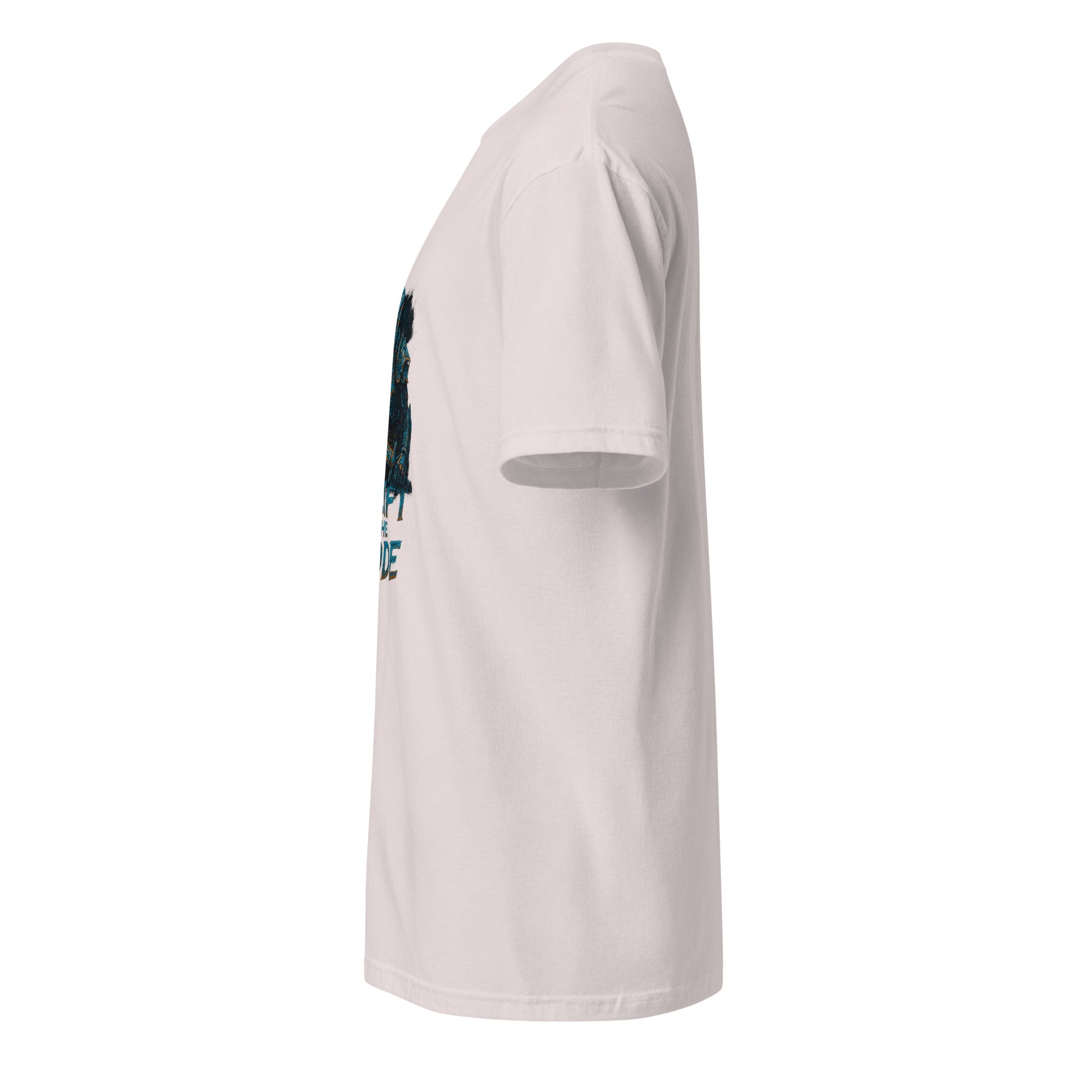 Synthex Crusader - Techno Knight - Short-Sleeve Unisex T-Shirt - Graphic Tee - Ice Grey - Left side