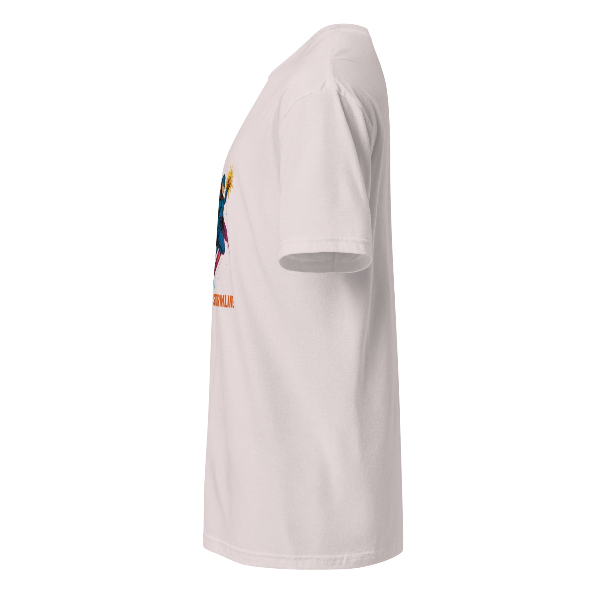 Turbo Nebula Riders – “Ride the Stormline.” - Short-Sleeve Unisex T-Shirt - Graphic Tee - Ice Grey - Left side