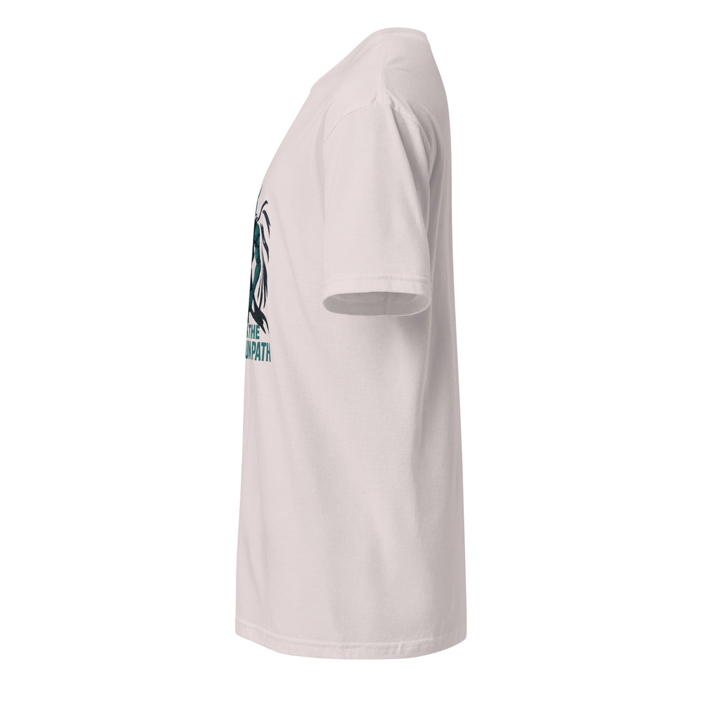 Quantum Ronin Vanguard – “Walk the Quantum Path.” - Short-Sleeve Unisex T-Shirt - Graphic Tee - Ice Grey - Left side