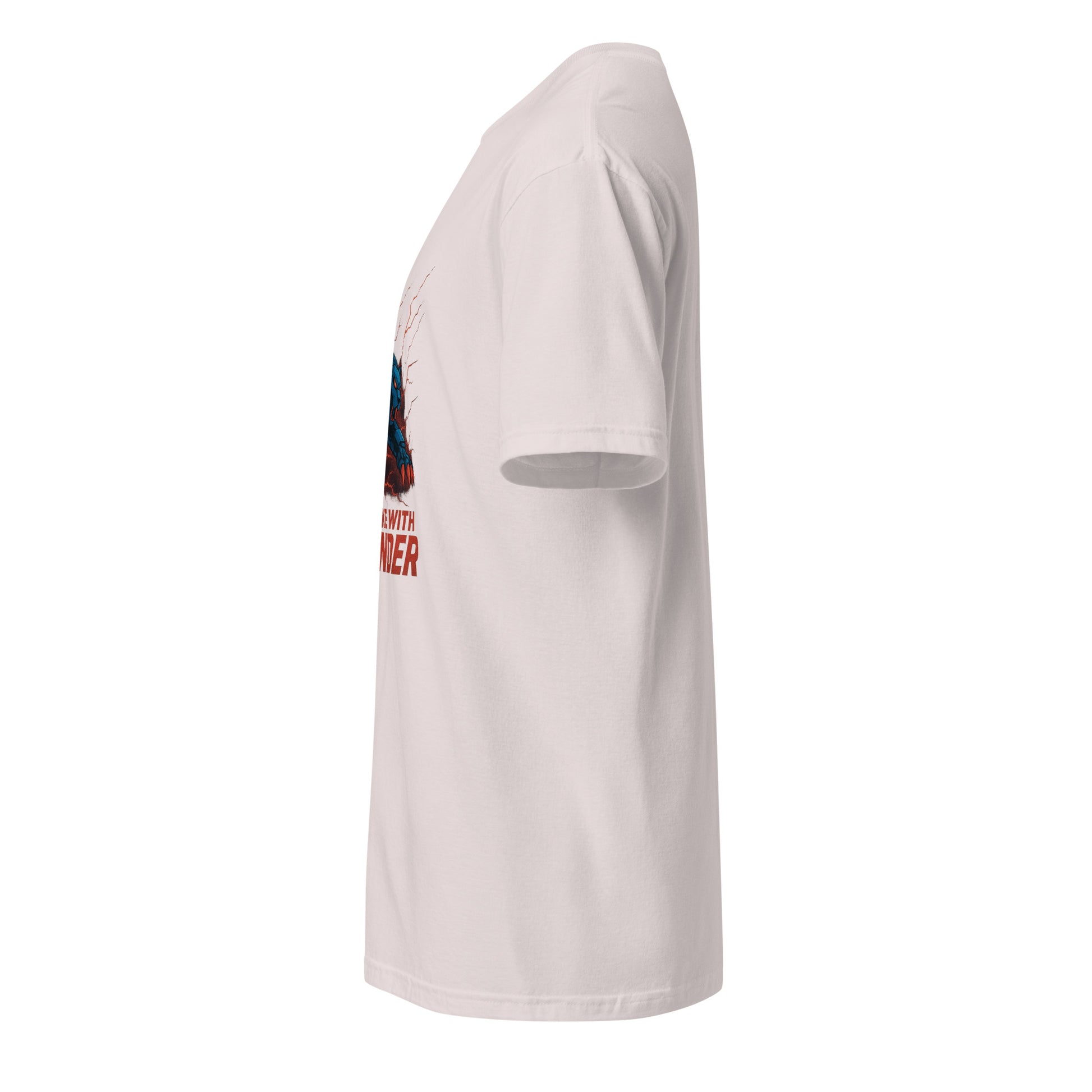 Mech-Panther Storm Unit – “Strike with Thunder.” - Short-Sleeve Unisex T-Shirt - Graphic Tee - Ice Grey - Left side