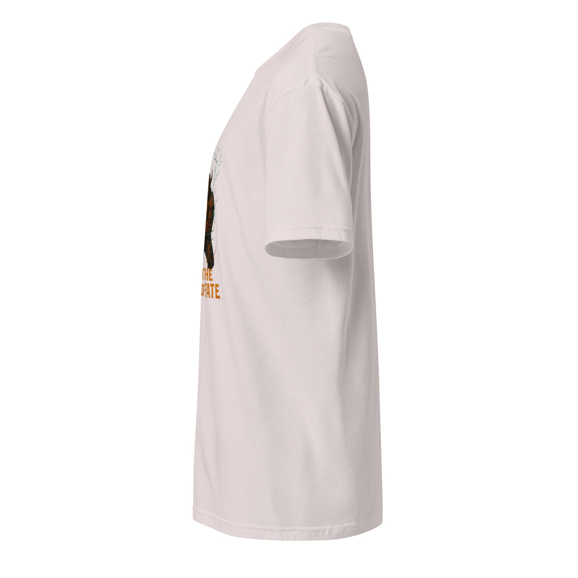 Chrono Forge Berserker – “Break the Hour of Fate.” - Short-Sleeve Unisex T-Shirt - Graphic Tee - Ice Grey - Left side