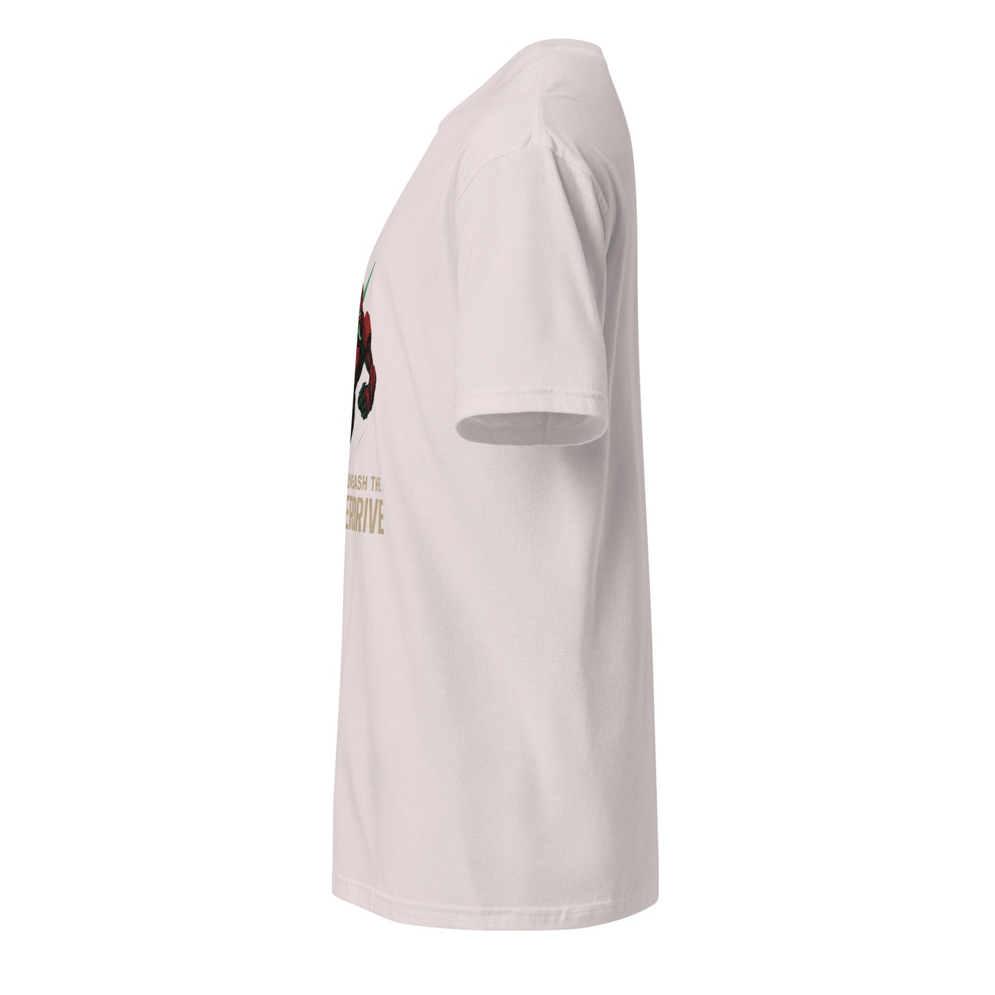 Cyber Oni Overdrive – “Unleash the Overdrive.” - Short-Sleeve Unisex T-Shirt - Graphic Tee - Ice Grey - Left side