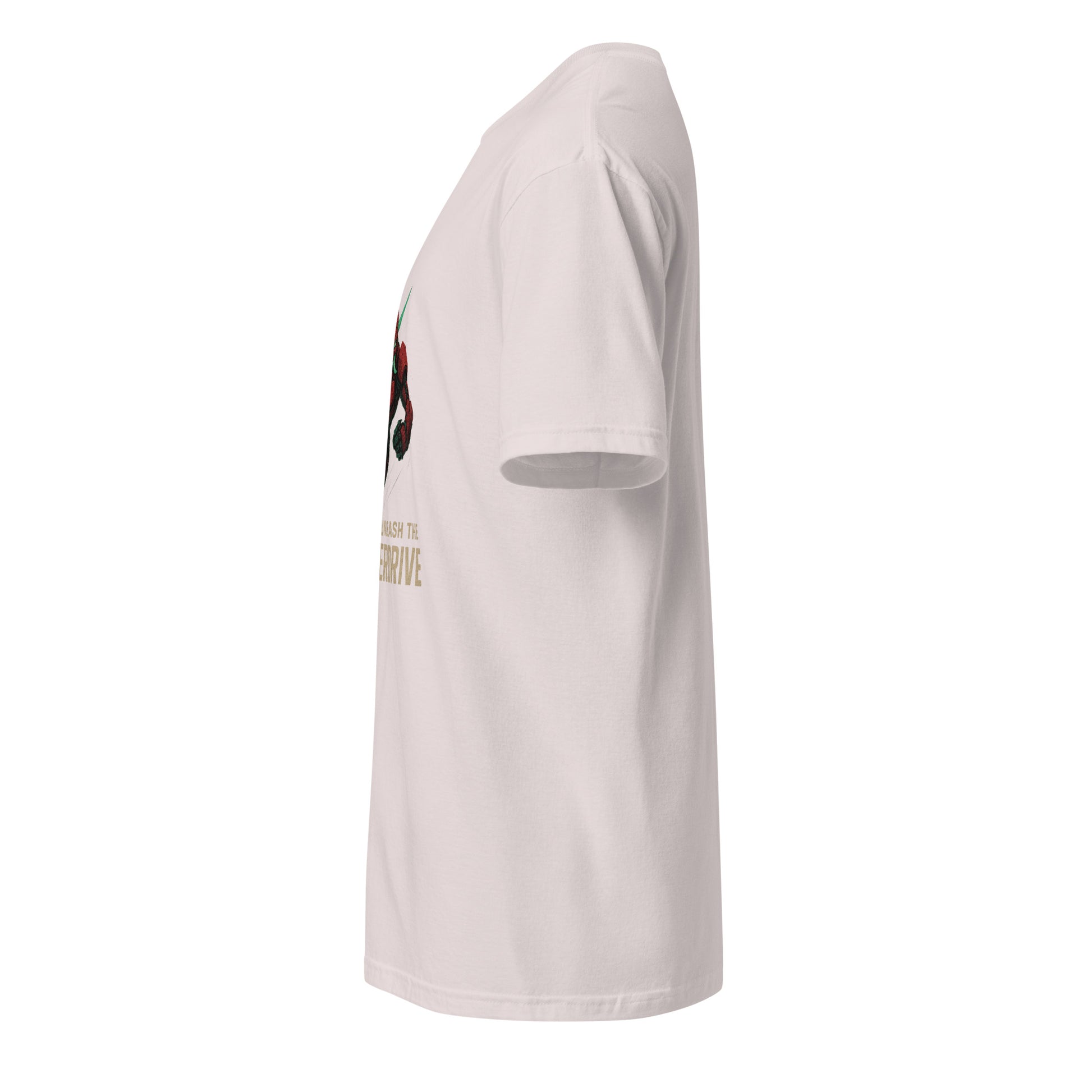 Cyber Oni Overdrive – “Unleash the Overdrive.” - Short-Sleeve Unisex T-Shirt - Graphic Tee - Ice Grey - Left side