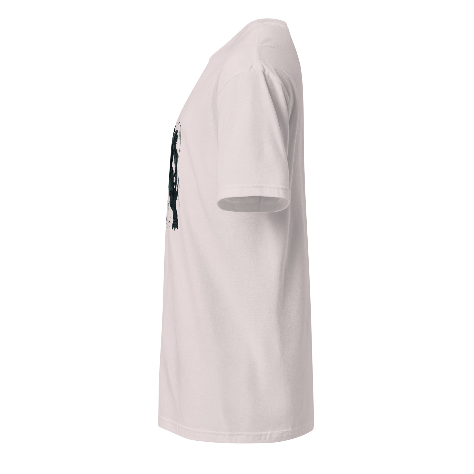 Mecha Direwolf Alpha – “Lead the Metal Hunt.” - Short-Sleeve Unisex T-Shirt - Graphic Tee - Ice Grey - Left side