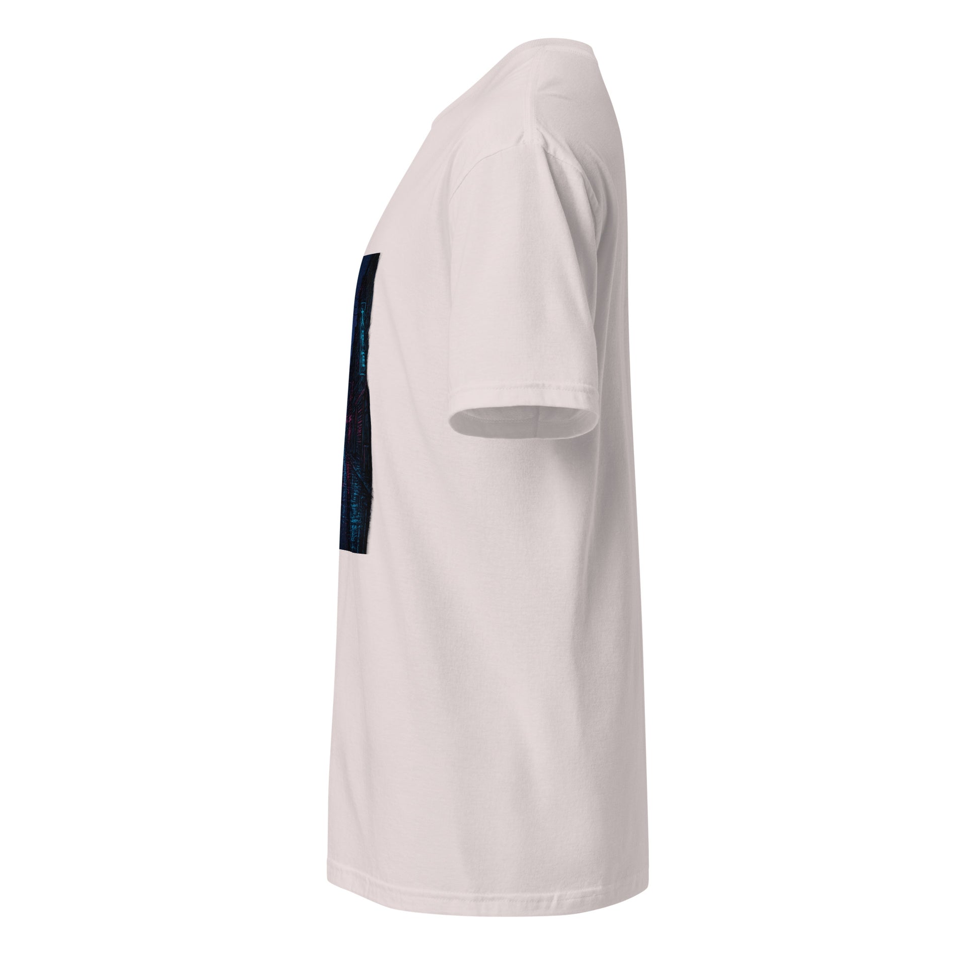 Neon Rain Alley – Cyberpunk Street Art - Short-Sleeve Unisex T-Shirt - Graphic Tee - Ice Grey - Left side