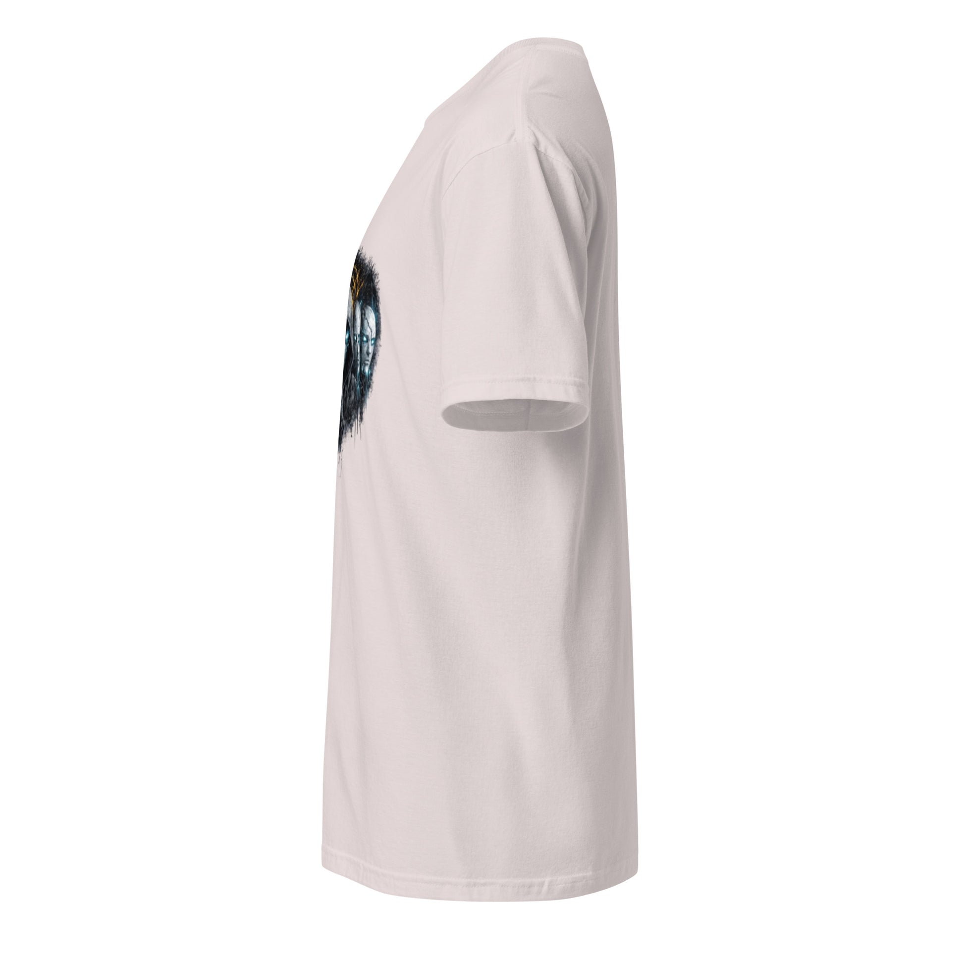 Digital Mask Society – Identity & Anonymity - Short-Sleeve Unisex T-Shirt - Graphic Tee - Ice Grey - Left side