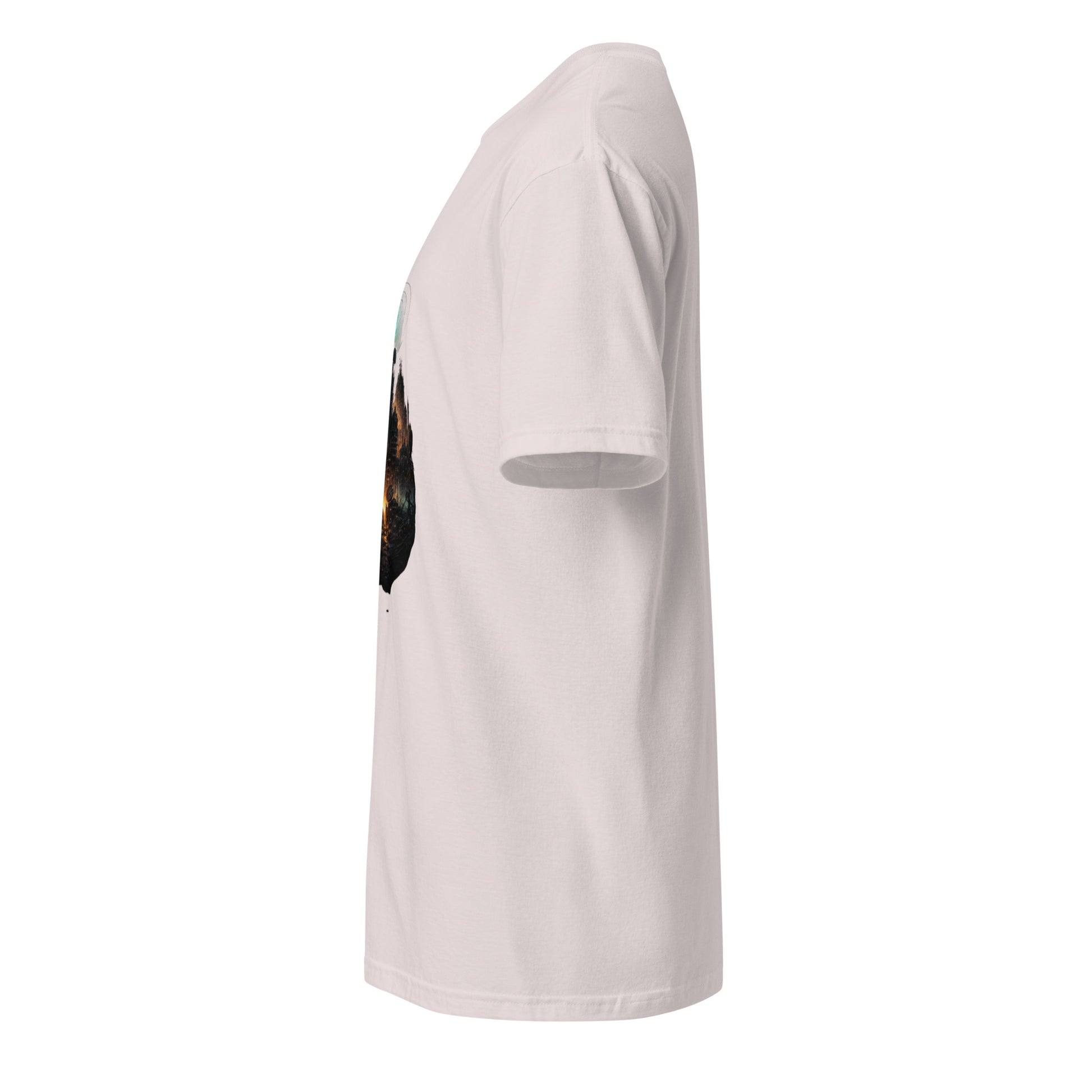 Dead Signal City – Dystopian Cyber Streetwear - Short-Sleeve Unisex T-Shirt - Graphic Tee - Ice Grey - Left side