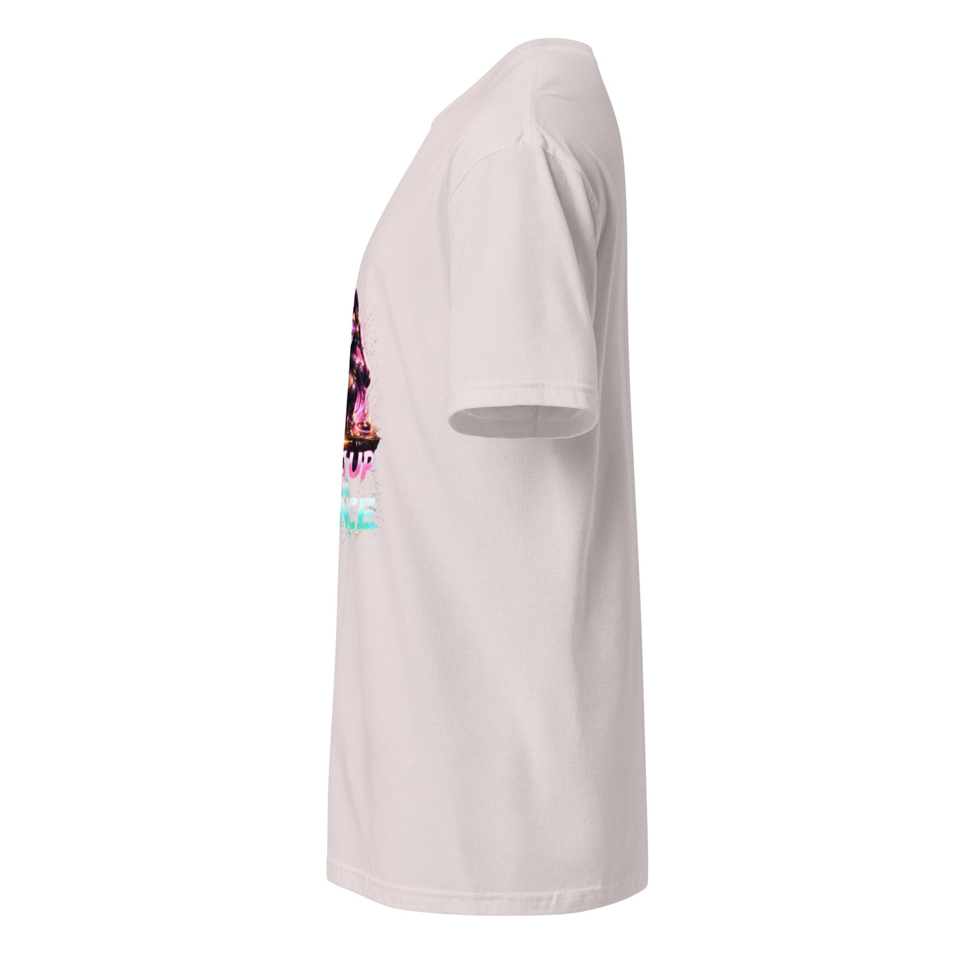Shut Up And Dance – Cyber Rave DJ - Short-Sleeve Unisex T-Shirt - Graphic Tee - Ice Grey - Left side