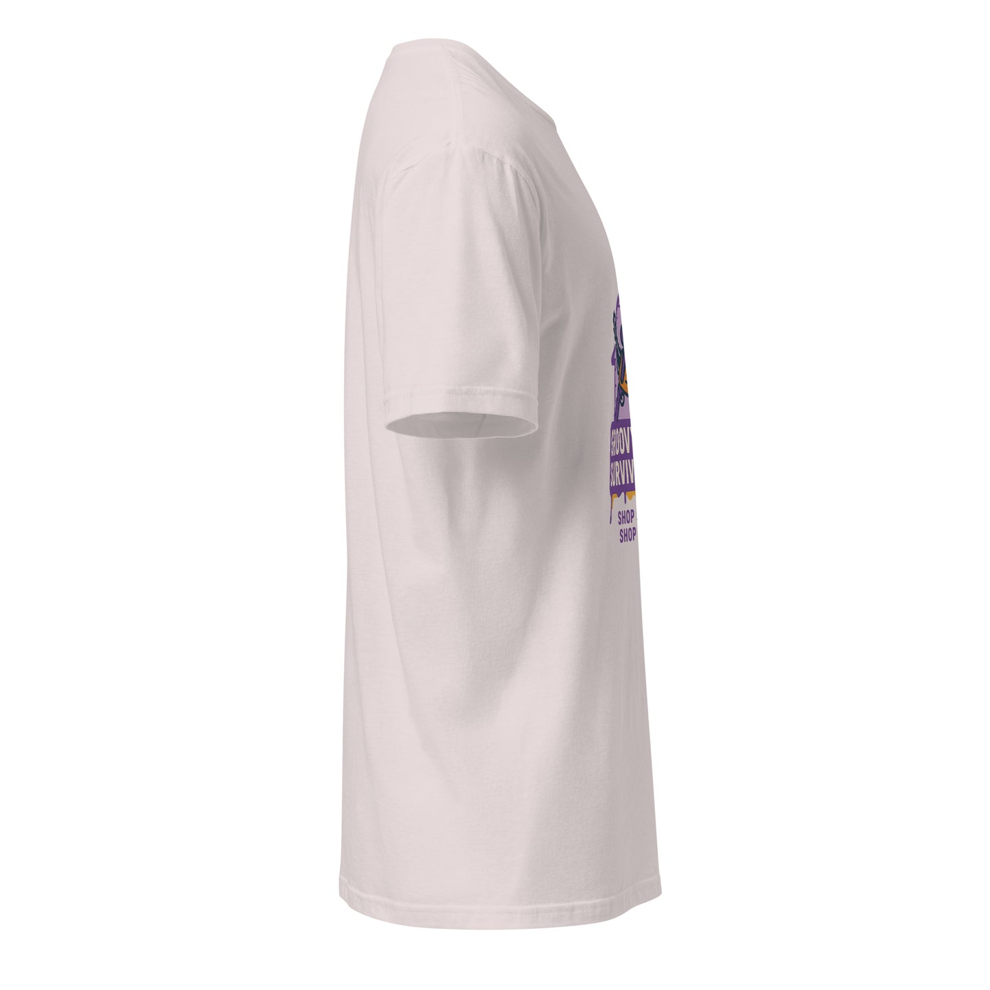 Groovy Cabin- Retro Horror Vibes - Short-Sleeve Unisex T-Shirt - Graphic Tee - Ice Grey - Right side