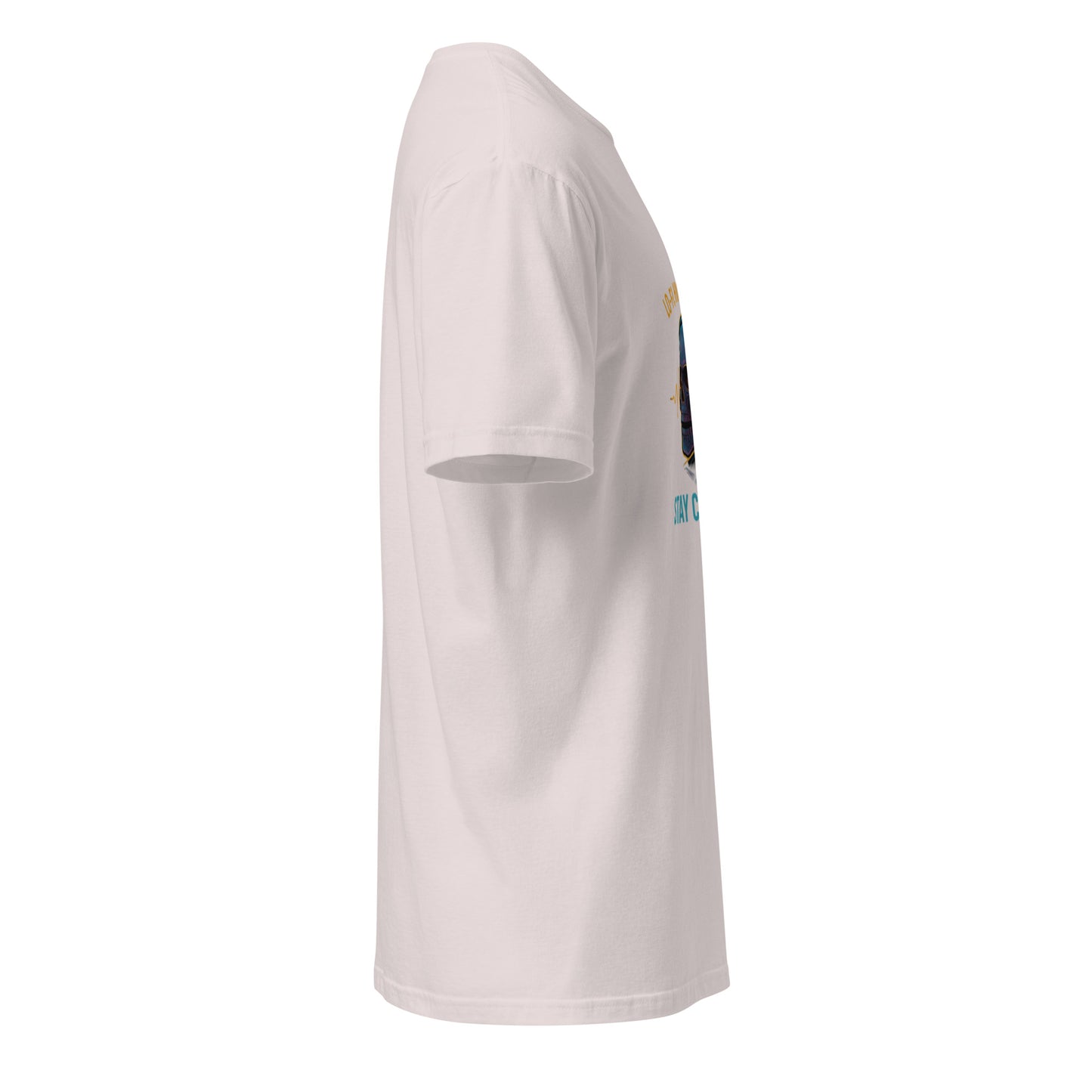 Lo-Fi, High Voltage – Cyberpunk Skull Music - Short-Sleeve Unisex T-Shirt - Graphic Tee - Ice Grey - Right side