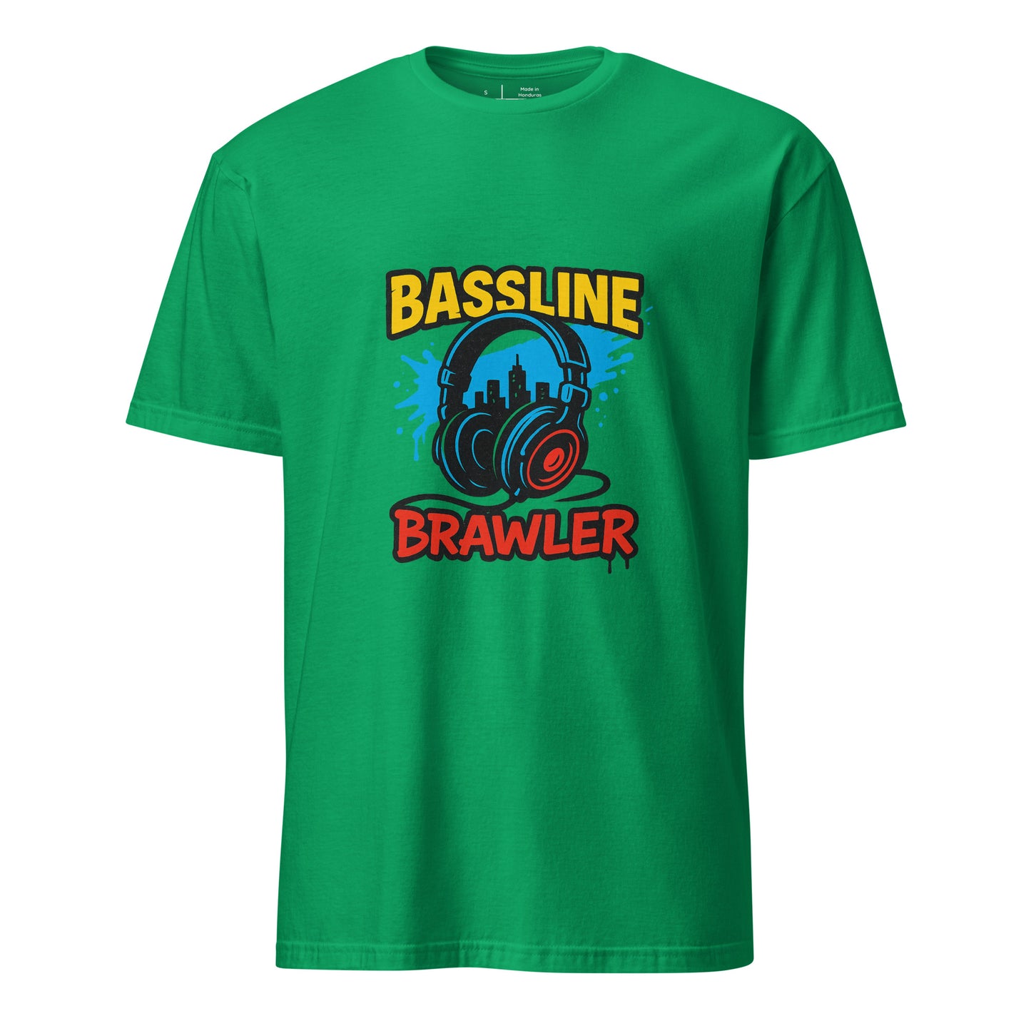 Bassline Brawler - Battle-Ready Beats - Short-Sleeve Unisex T-Shirt - Graphic Tee - Irish Green - Front