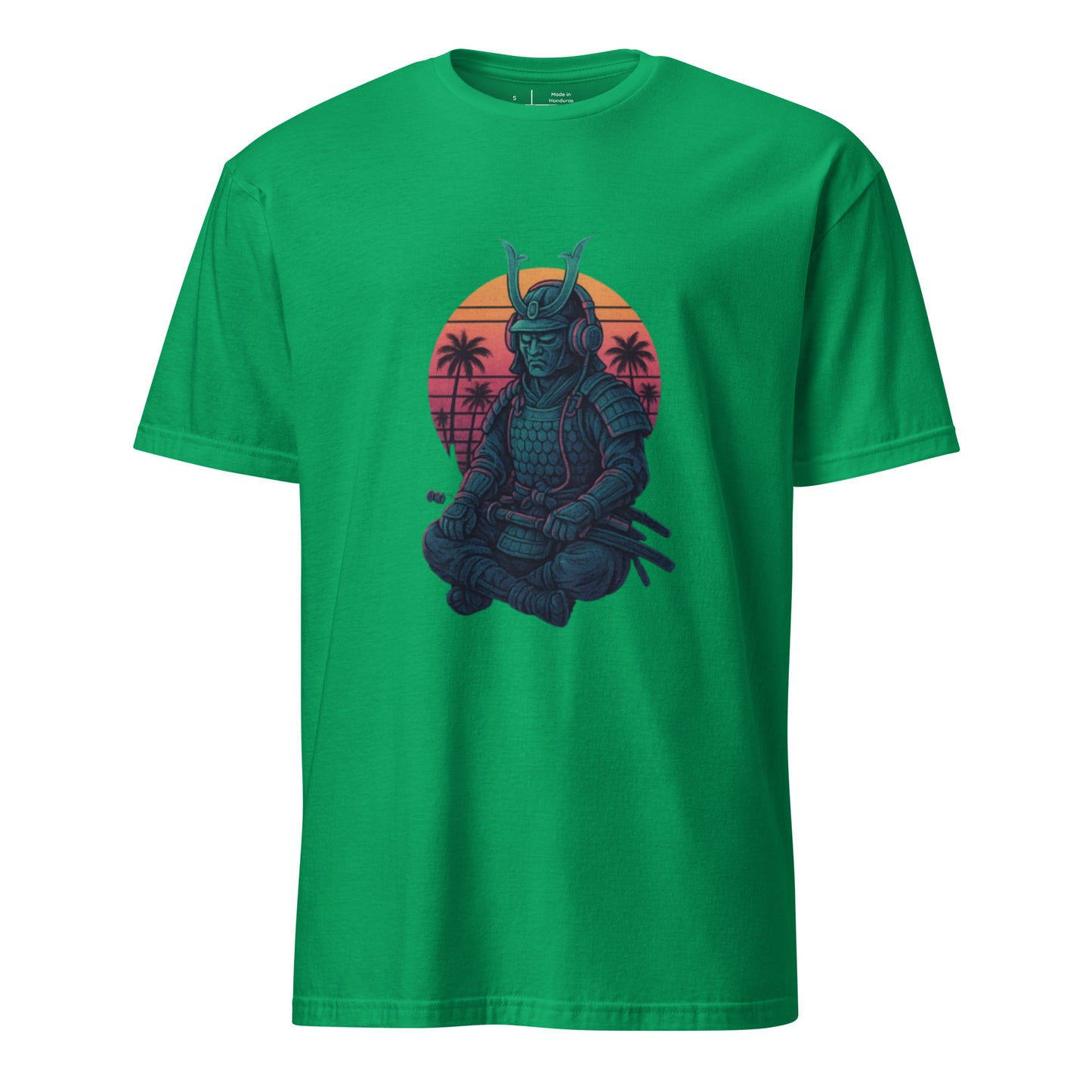 Headphone Samurai - Balance Meets Beats - Short-Sleeve Unisex T-Shirt - Graphic Tee - Irish Green - Front