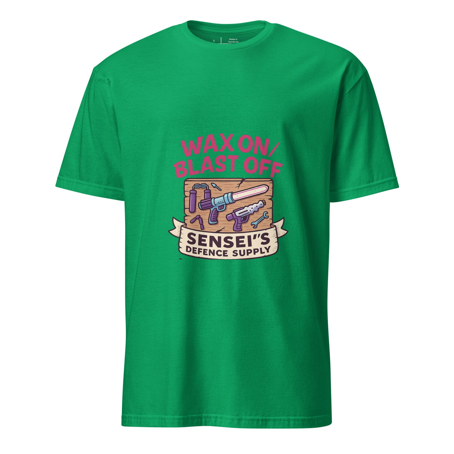 Wax On/Blast Off – Retro Karate Space - Short-Sleeve Unisex T-Shirt - Graphic Tee - Irish Green - Front