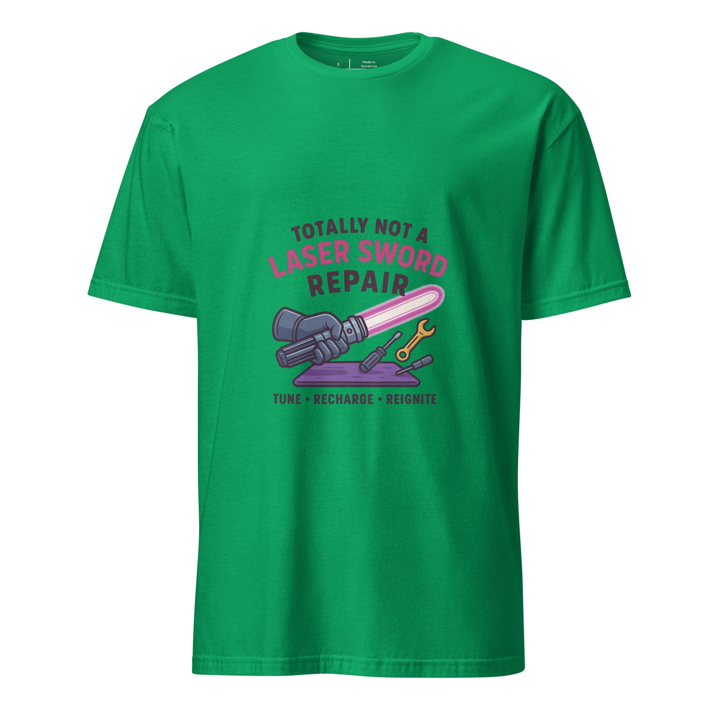Totally Not A Laser Sword Repair – Galactic Fixes, Off The Books - Short-Sleeve Unisex T-Shirt - Graphic Tee -
Irish Green - Front