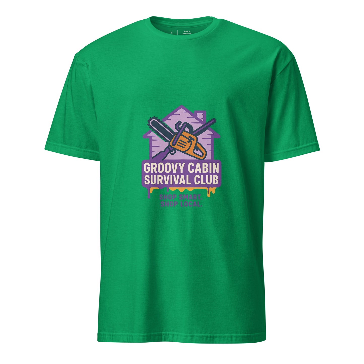 Groovy Cabin- Retro Horror Vibes - Short-Sleeve Unisex T-Shirt - Graphic Tee - Irish Green - Front