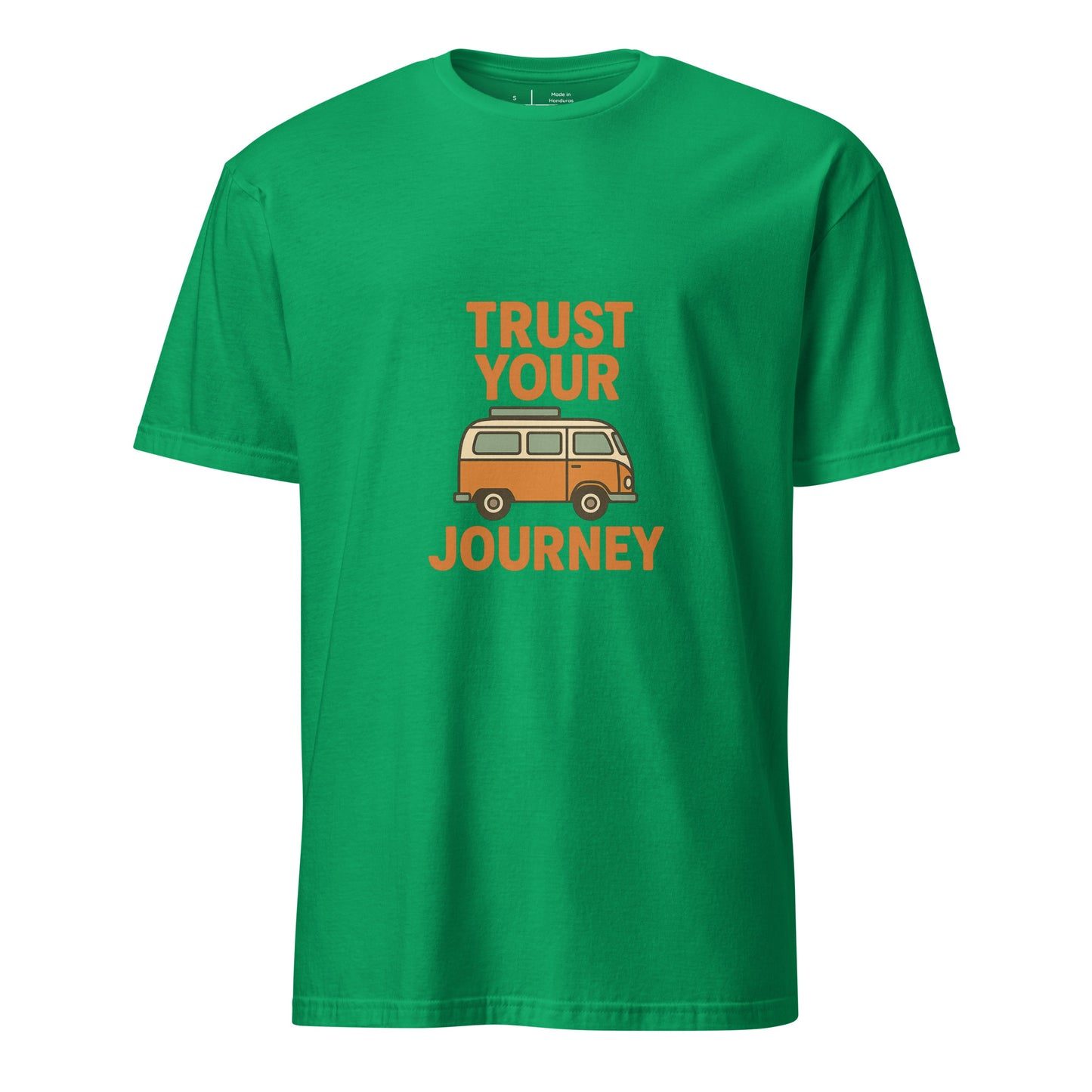 Trust Your Journey – Retro Camper Van - Short-Sleeve Unisex T-Shirt - Graphic Tee - Irish Green - Front