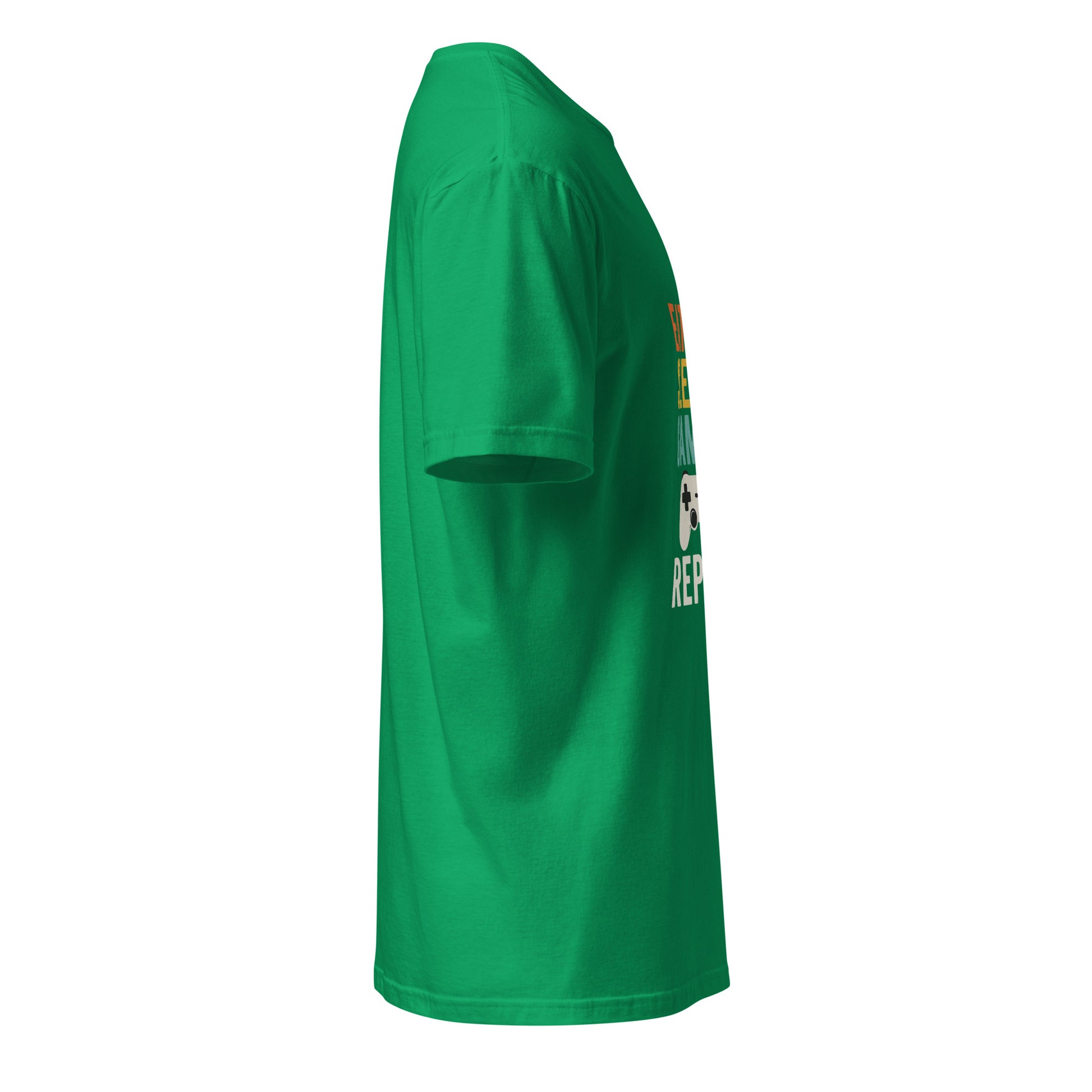 "Eat. Sleep. Game. Repeat." Retro Gamer - Short-Sleeve Unisex T-Shirt - Graphic Tee - Irish Green - Right side