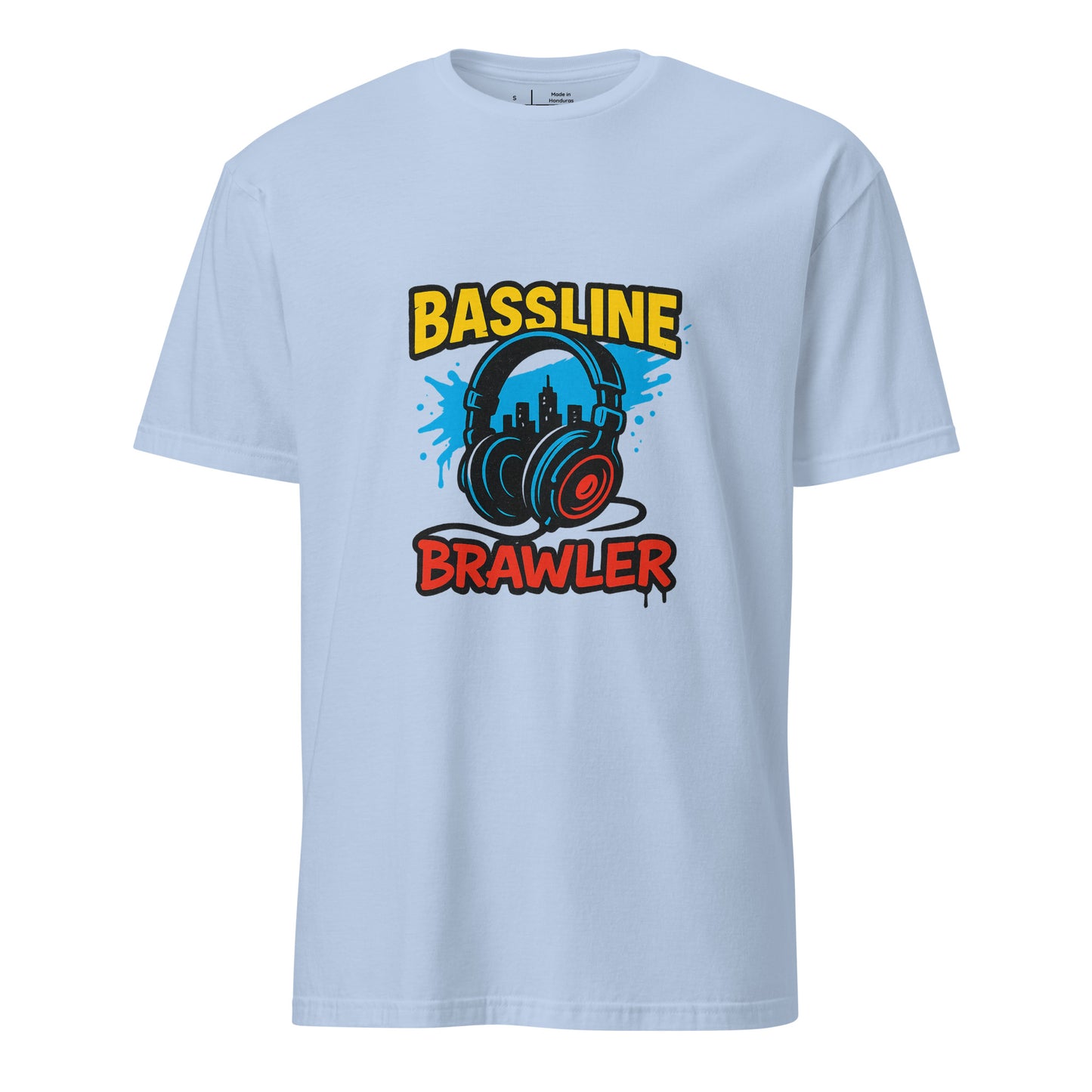 Bassline Brawler - Battle-Ready Beats - Short-Sleeve Unisex T-Shirt - Graphic Tee - Light Blue - Front