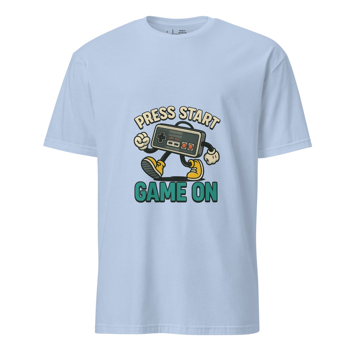 Press Start - Retro Gamer - Short-Sleeve T-Shirt - Graphic Tee - Light Blue - Front