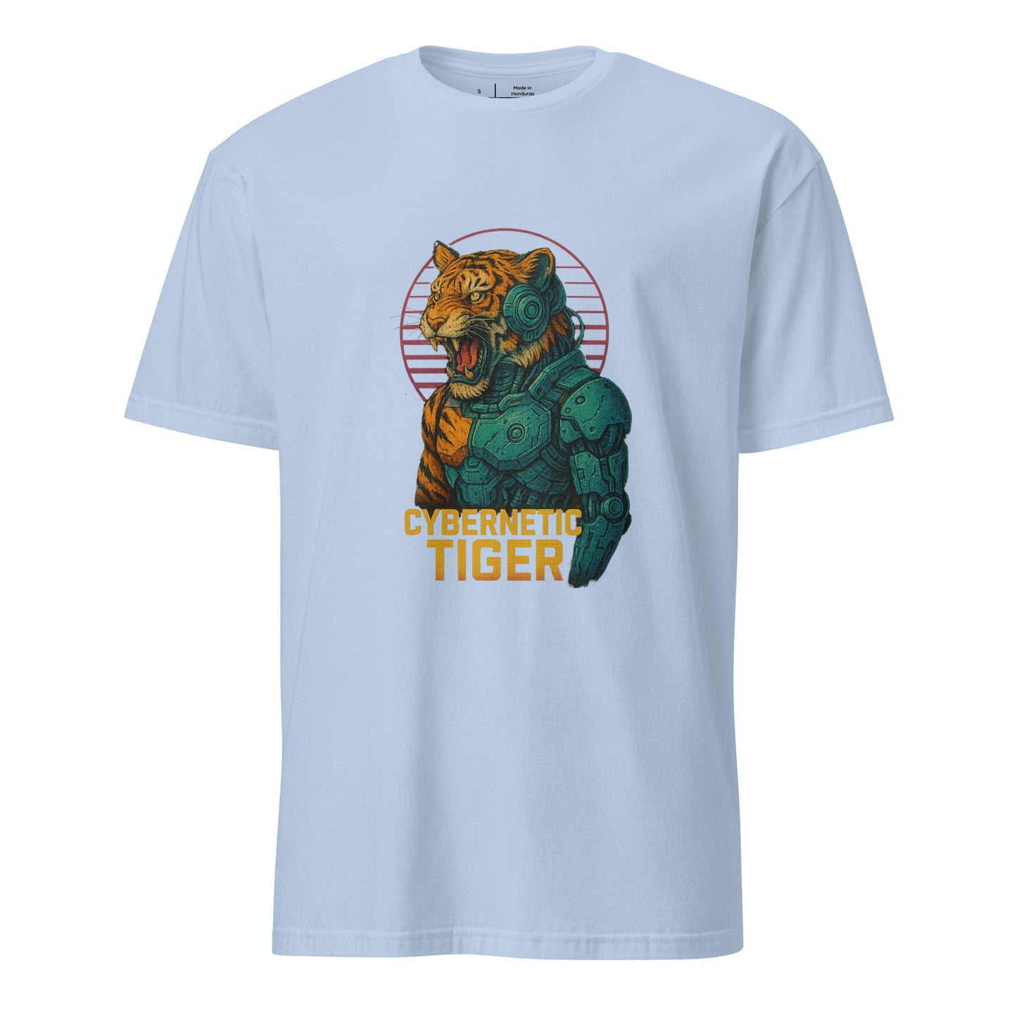 Cybernetic Tiger - Futuristic Ferocity - Short-Sleeve Unisex T-Shirt - Graphic Tee - Light Blue - Front