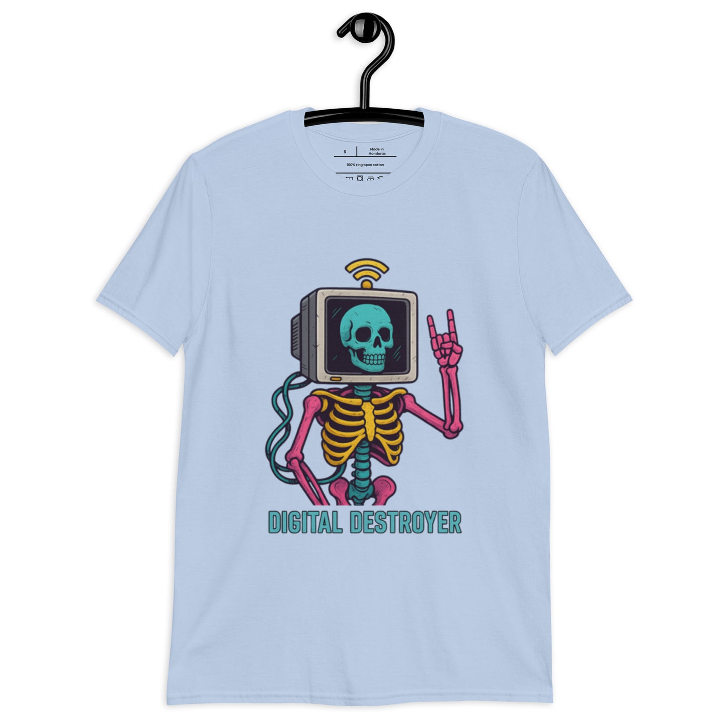 Digital Destroyer - Skeleton Bandwidth Battle - Short-Sleeve Unisex T-Shirt - Graphic Tee - Light Blue - Front