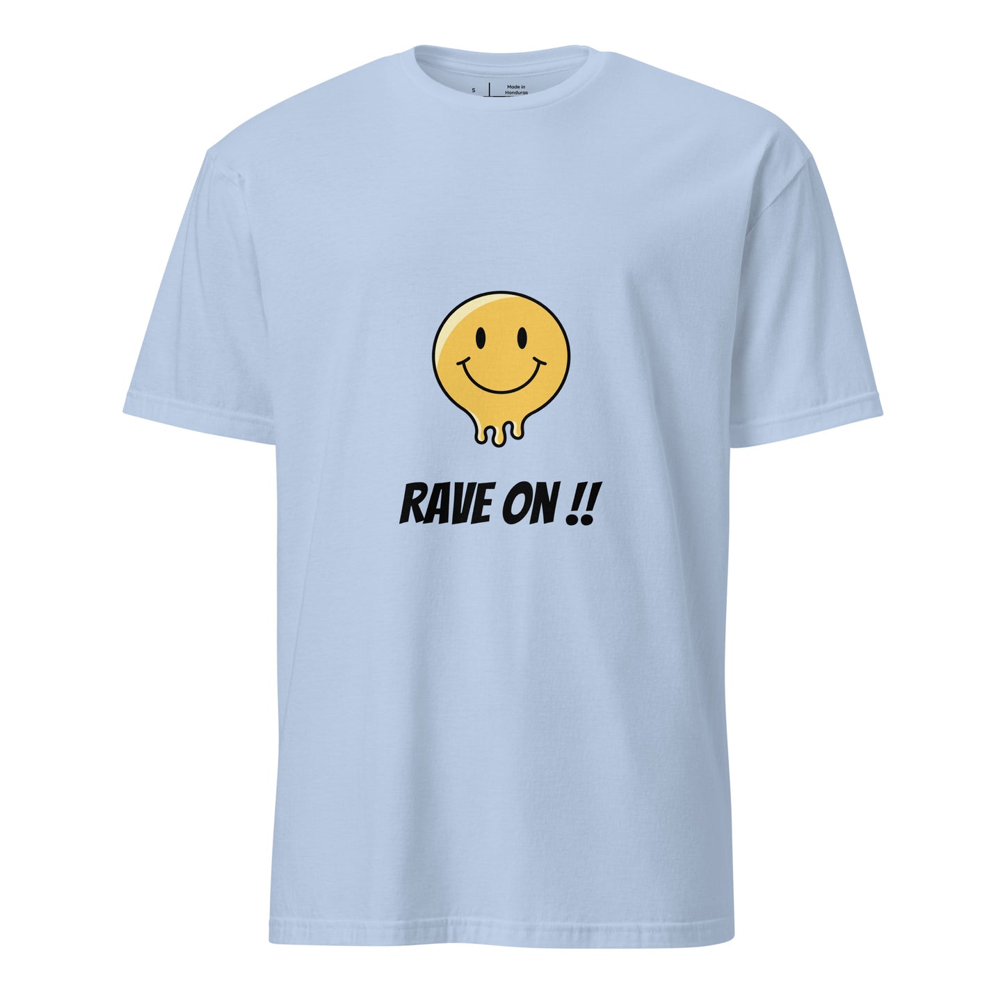 Rave On - Smiley Icon - Short-Sleeve Unisex T-Shirt - Graphic Tee - Light Blue - Front
