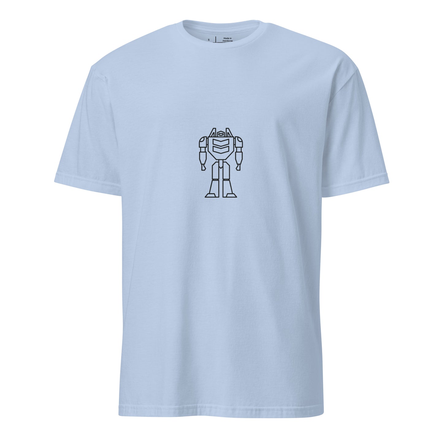 Mech Minimalist 3 - Black Line-Art Robot Design - Short-Sleeve Unisex T-Shirt - Graphic Tee - Light Blue - Front