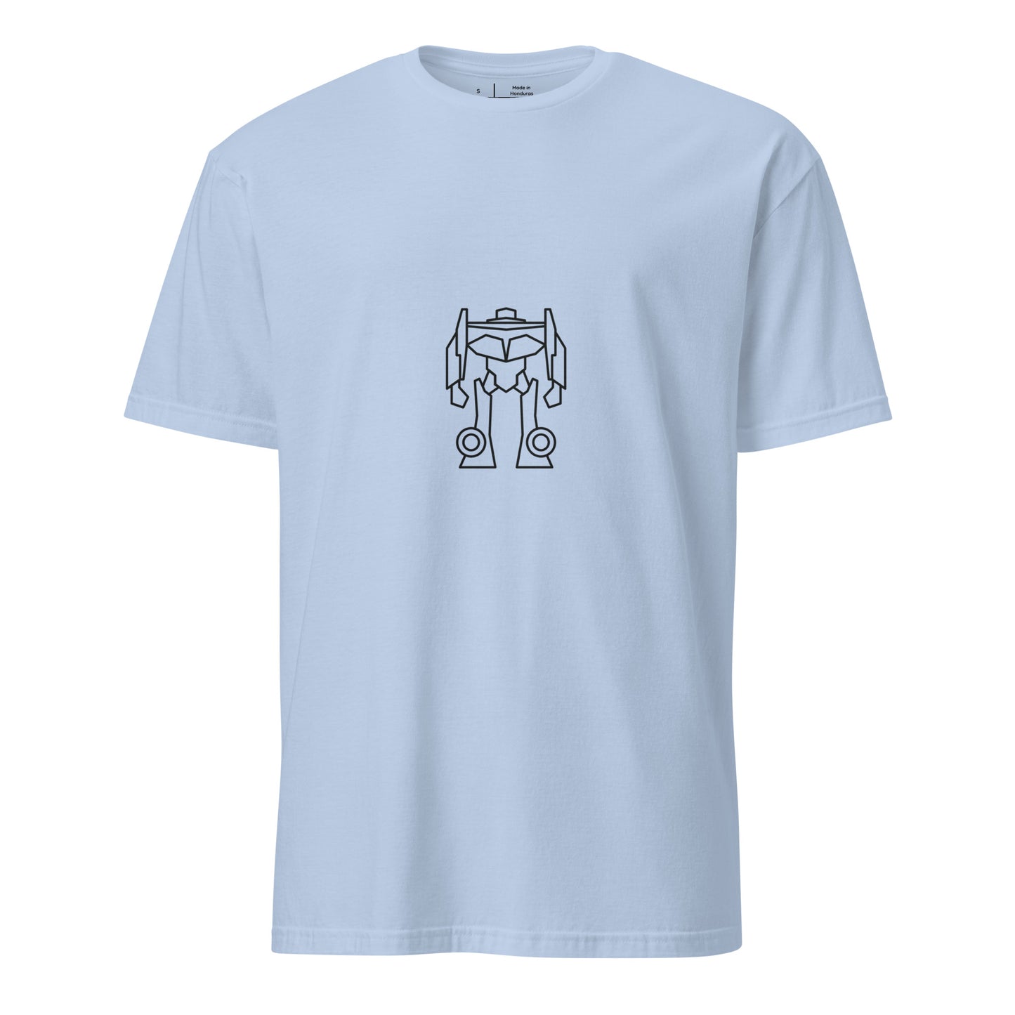 Mech Minimalist 4 - Black Line-Art Robot Design - Short-Sleeve Unisex T-Shirt - Graphic Tee - Light Blue - Front