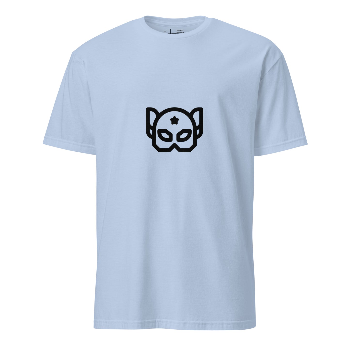 “Galactic Guardian” – Hero Mask - Short-Sleeve Unisex T-Shirt - Graphic Tee - Light Blue - Front