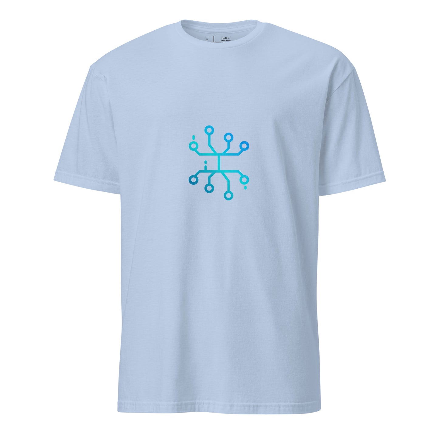 “Neural Bloom” – Circuit Flower - Short-Sleeve Unisex T-Shirt - Graphic Tee - Light Blue - Front