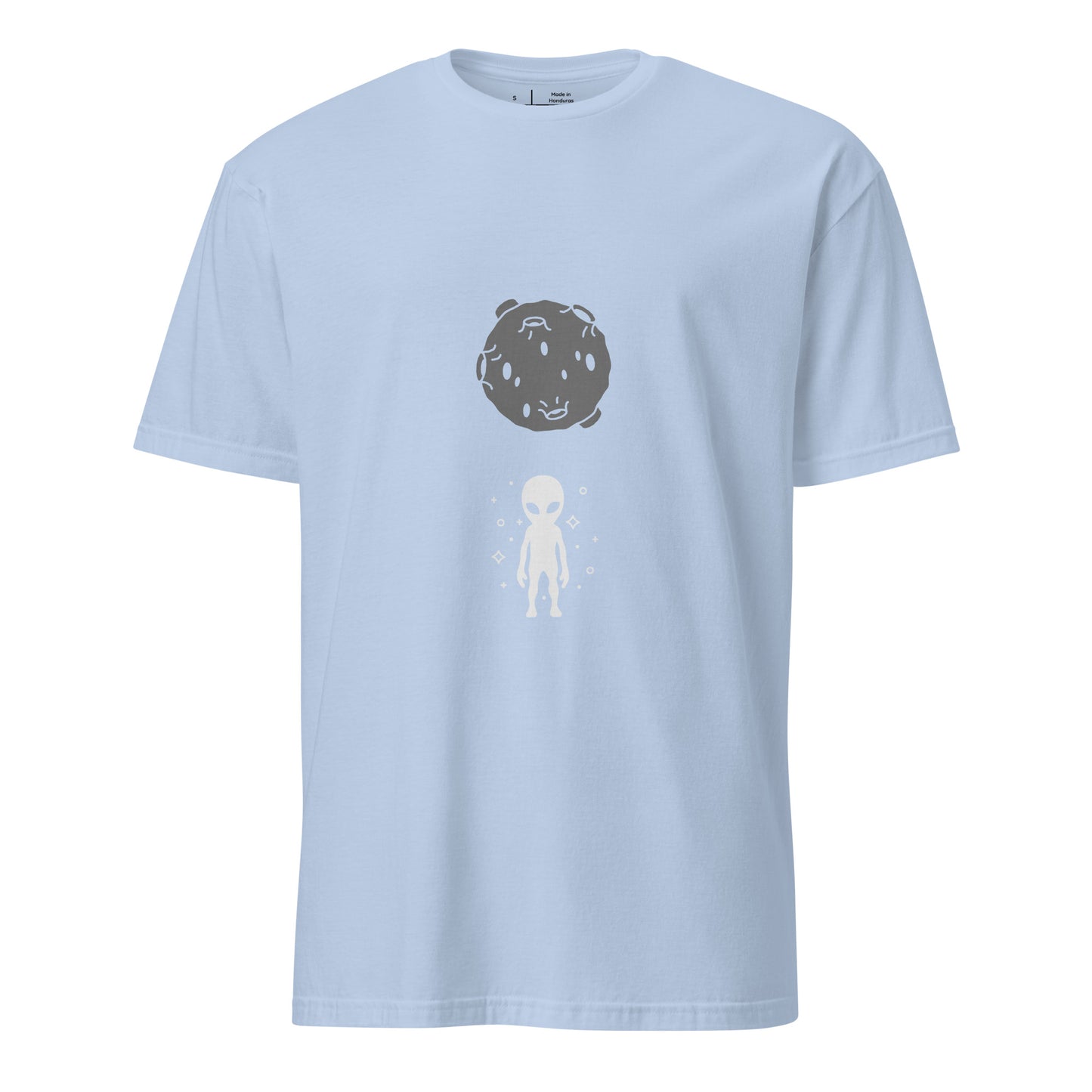 “Moonman” Minimalist Alien Graphic Tee - Short-Sleeve Unisex T-Shirt - Graphic Tee - Light Blue - Front