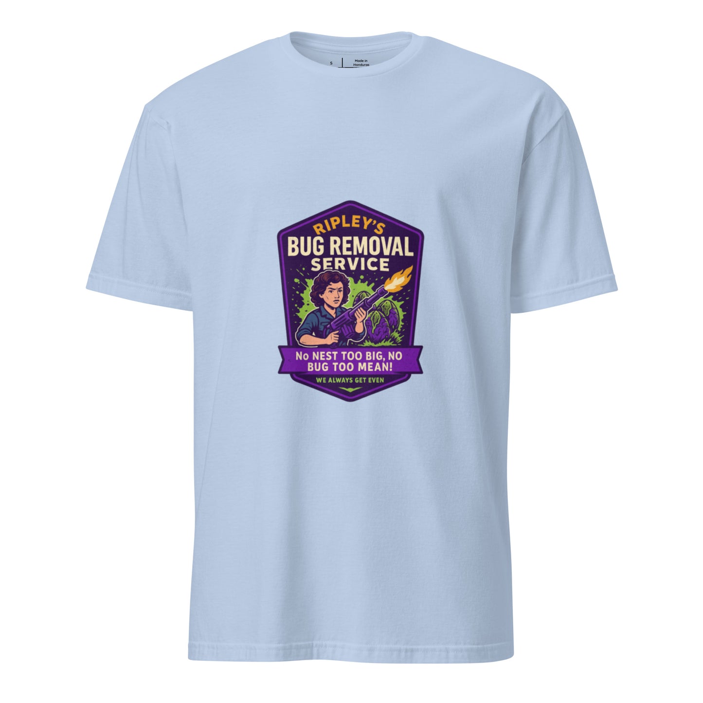 Ripley’s Bug Removal Service – Xenomorph Exterminator - Short-Sleeve Unisex T-Shirt - Graphic Tee - Light Blue - Front