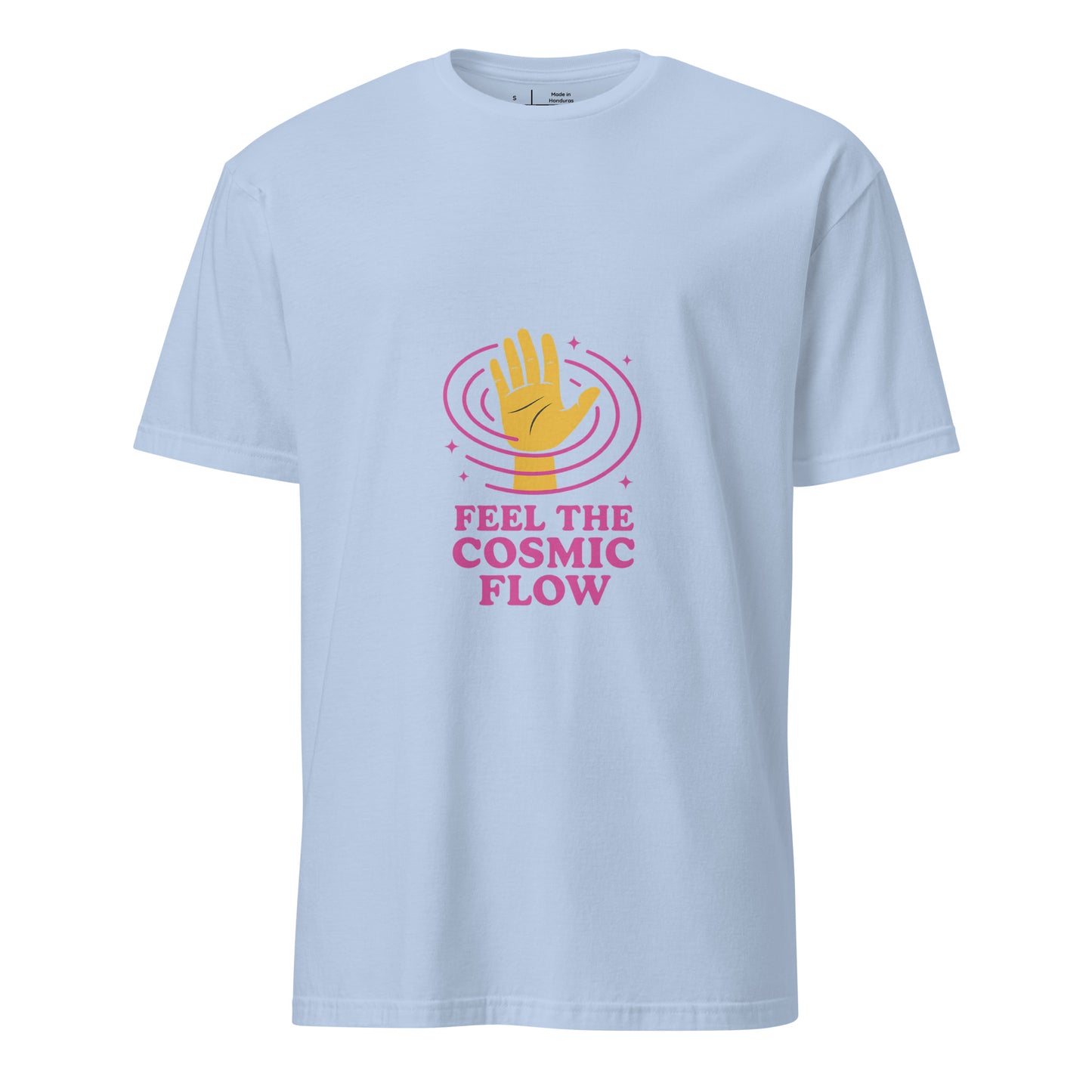 "Feel The Cosmic Flow" - Film Parody - Short-Sleeve Unisex T-Shirt - Graphic Tee - Light Blue - Front